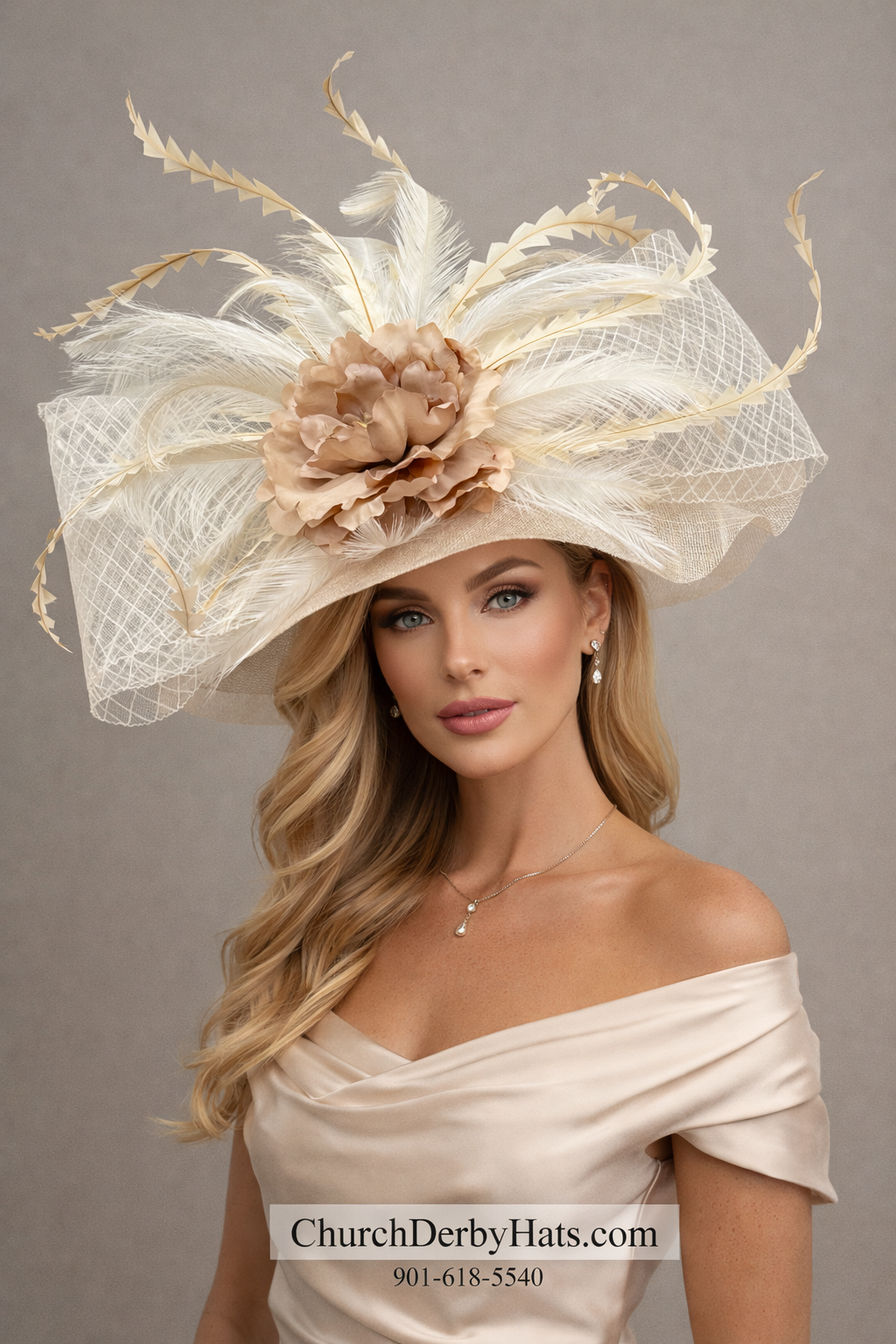 Katherine Ivory Blush Taupe - Kentucky Derby Hat