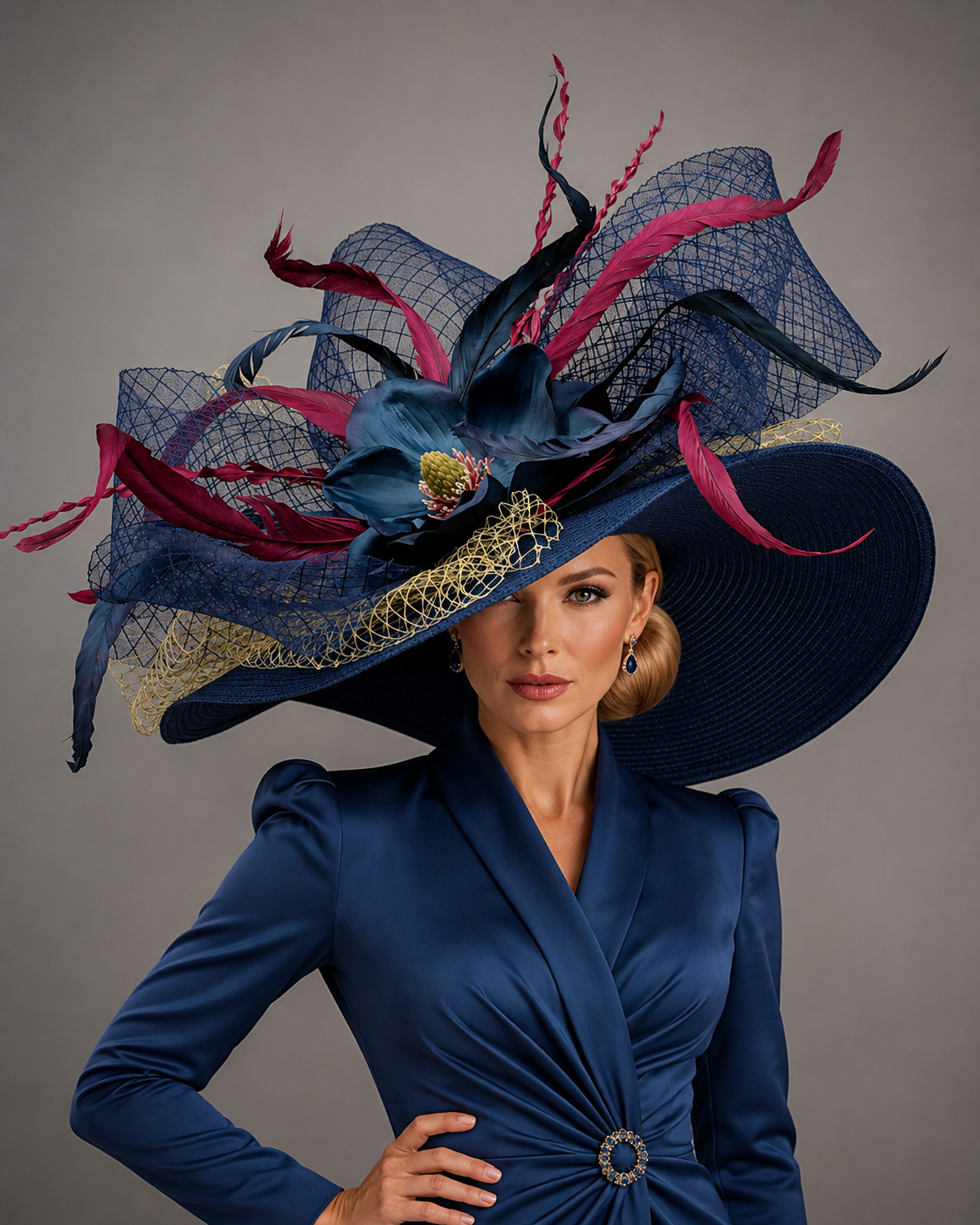 Barbara Navy Blue - Kentucky Derby Hat - Church Hat