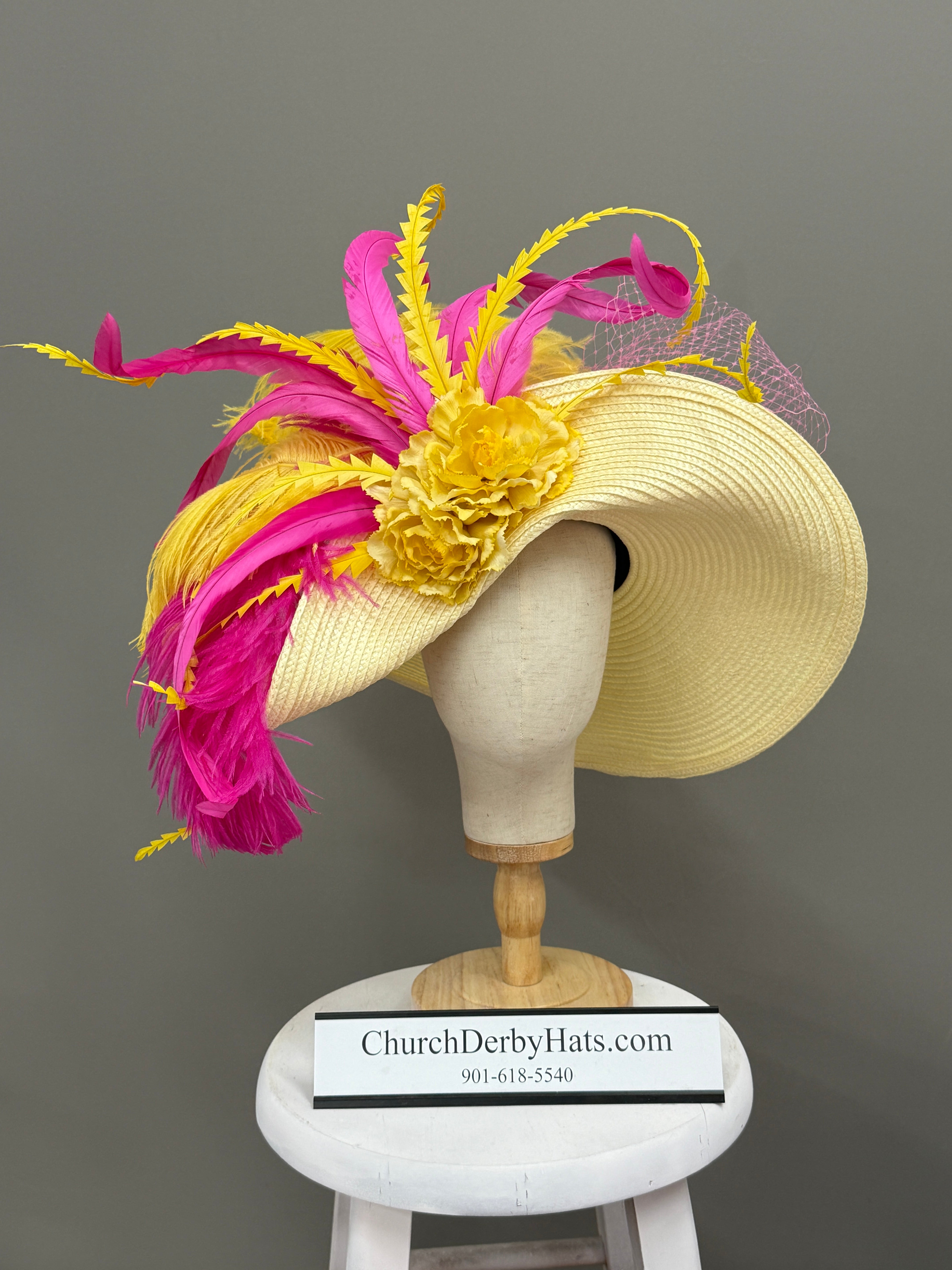 Linda Yellow Pink - Kentucky Derby Hat