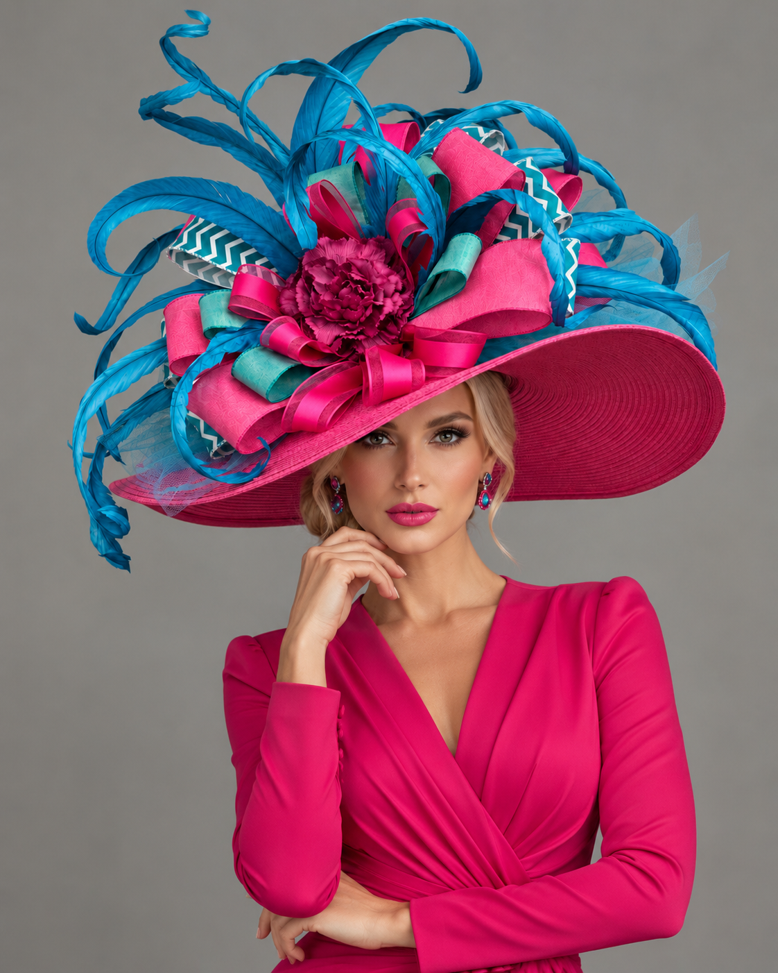 Mira - Pink Blue Kentucky Derby Hat - Church Hat