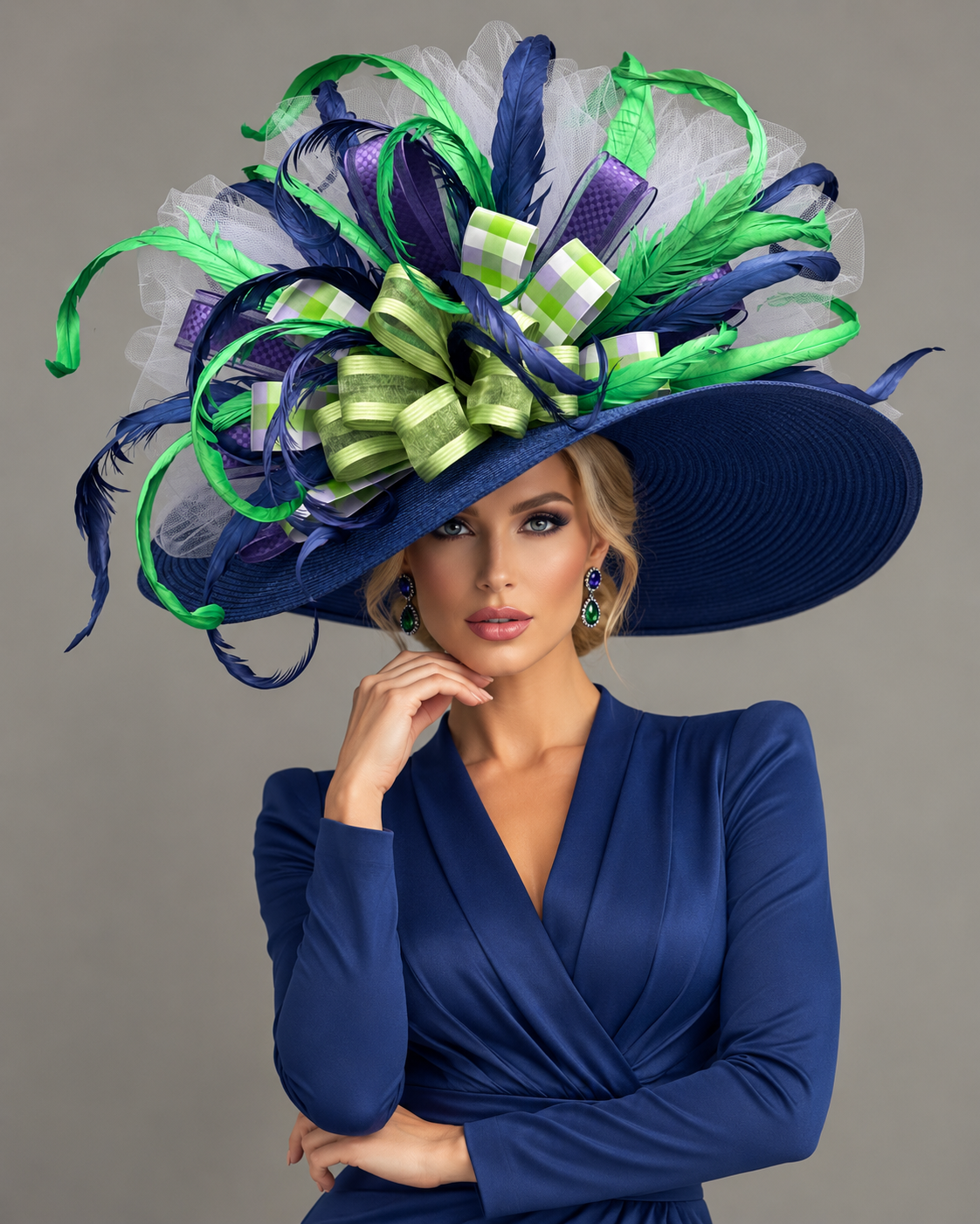 Rochelle Navy Blue Green Purple - Kentucky Derby Hat - Church Hat