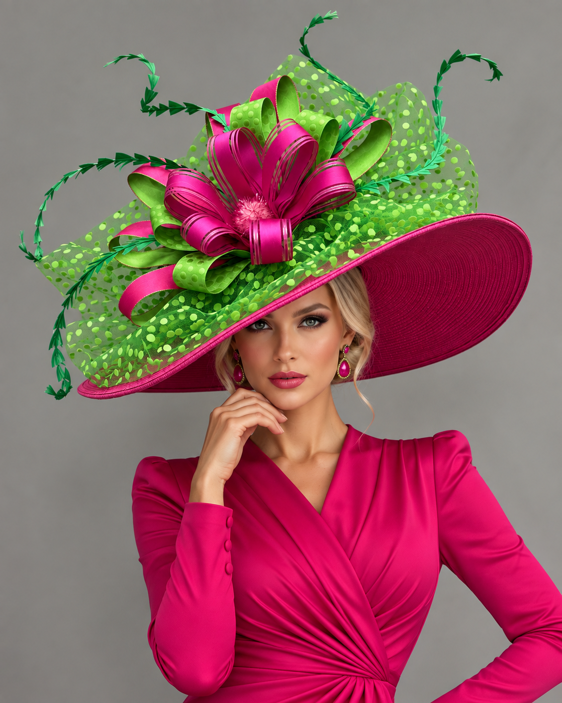 Loraine Pink Green - Kentucky Derby Hat