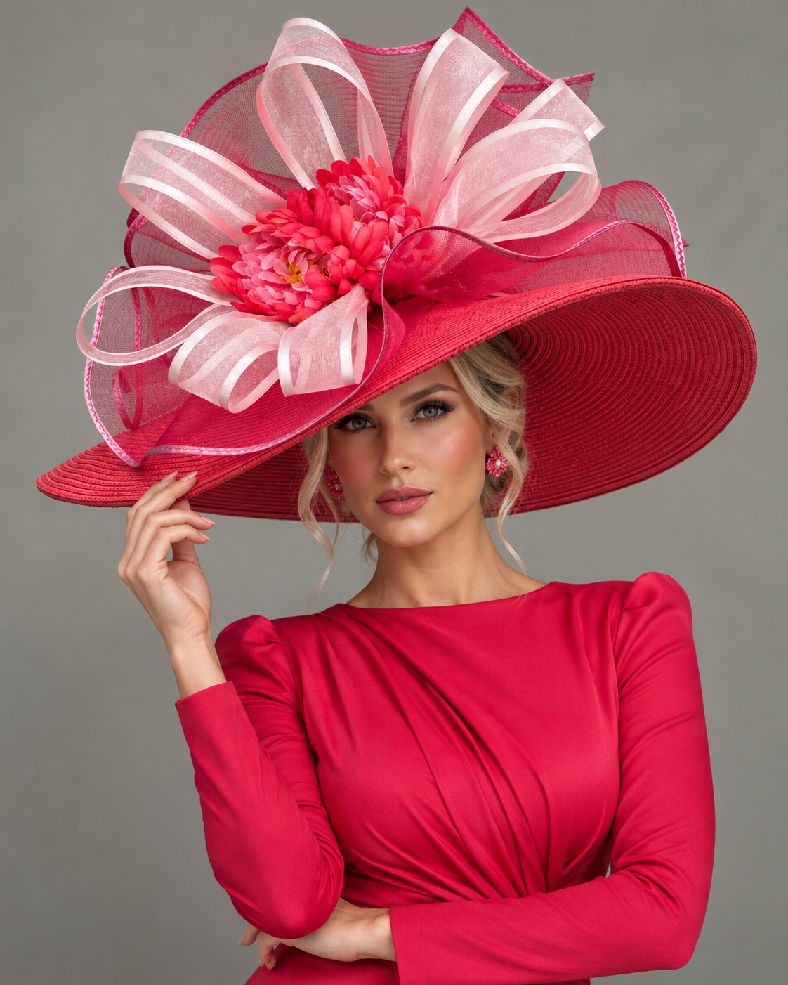 Heather Red Pink - Kentucky Derby Hat - Church Hat