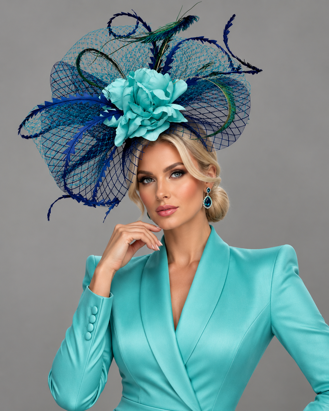 Katrina Navy Turquoise - Fascinator on Headband