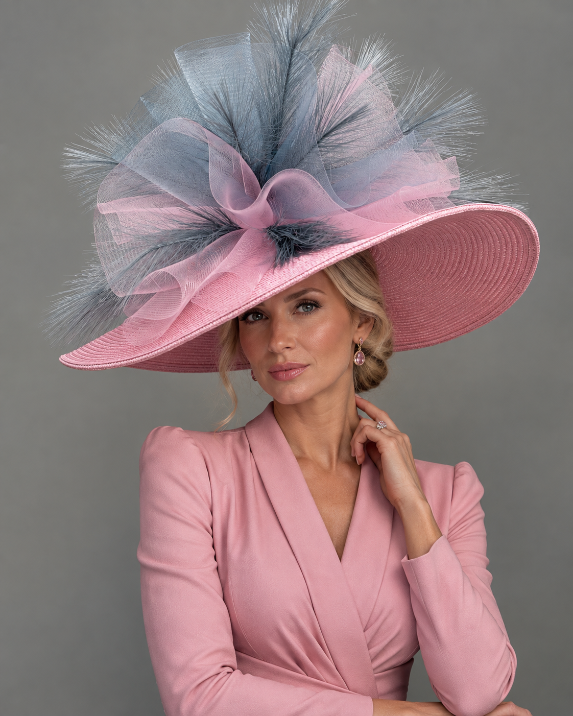 Glamorous Pink Gray - Kentucky Derby Hat