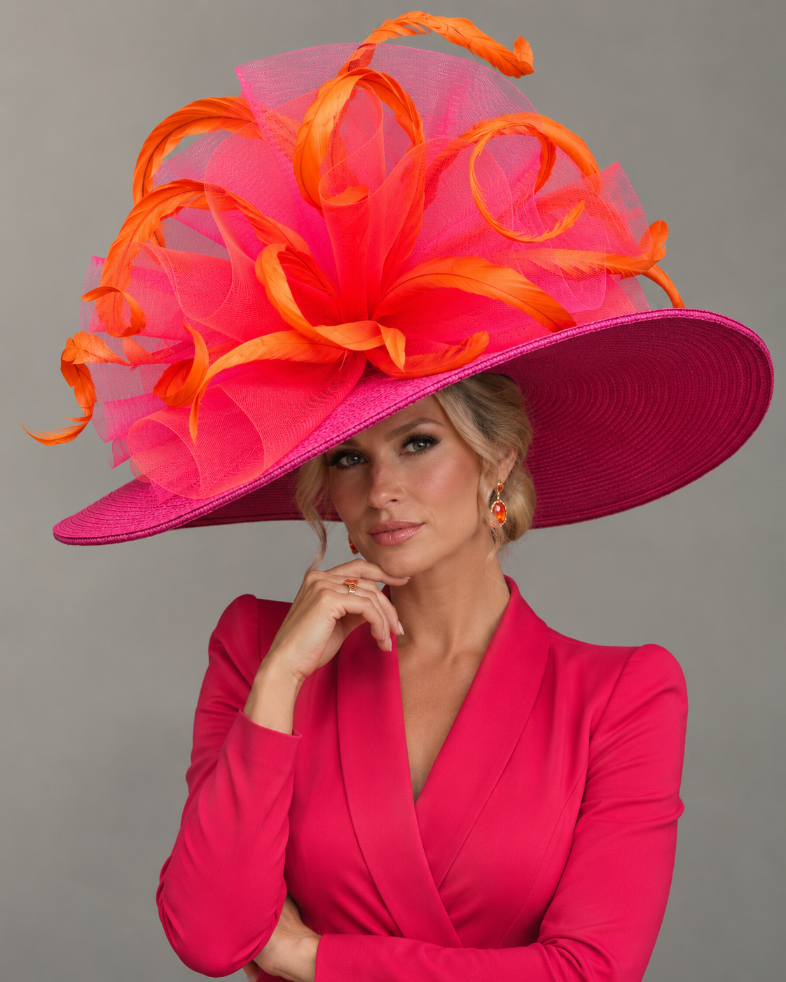 Jackie Fuchsia Orange - Kentucky Derby Hat
