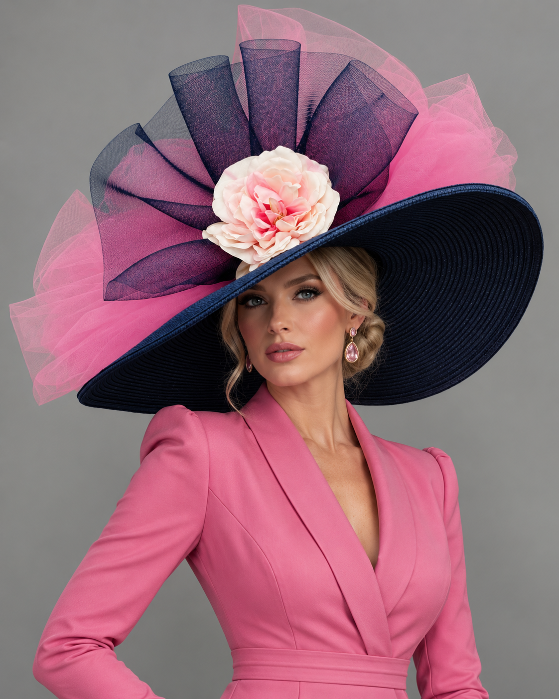 Amanda Navy Pink - Kentucky Derby Hat