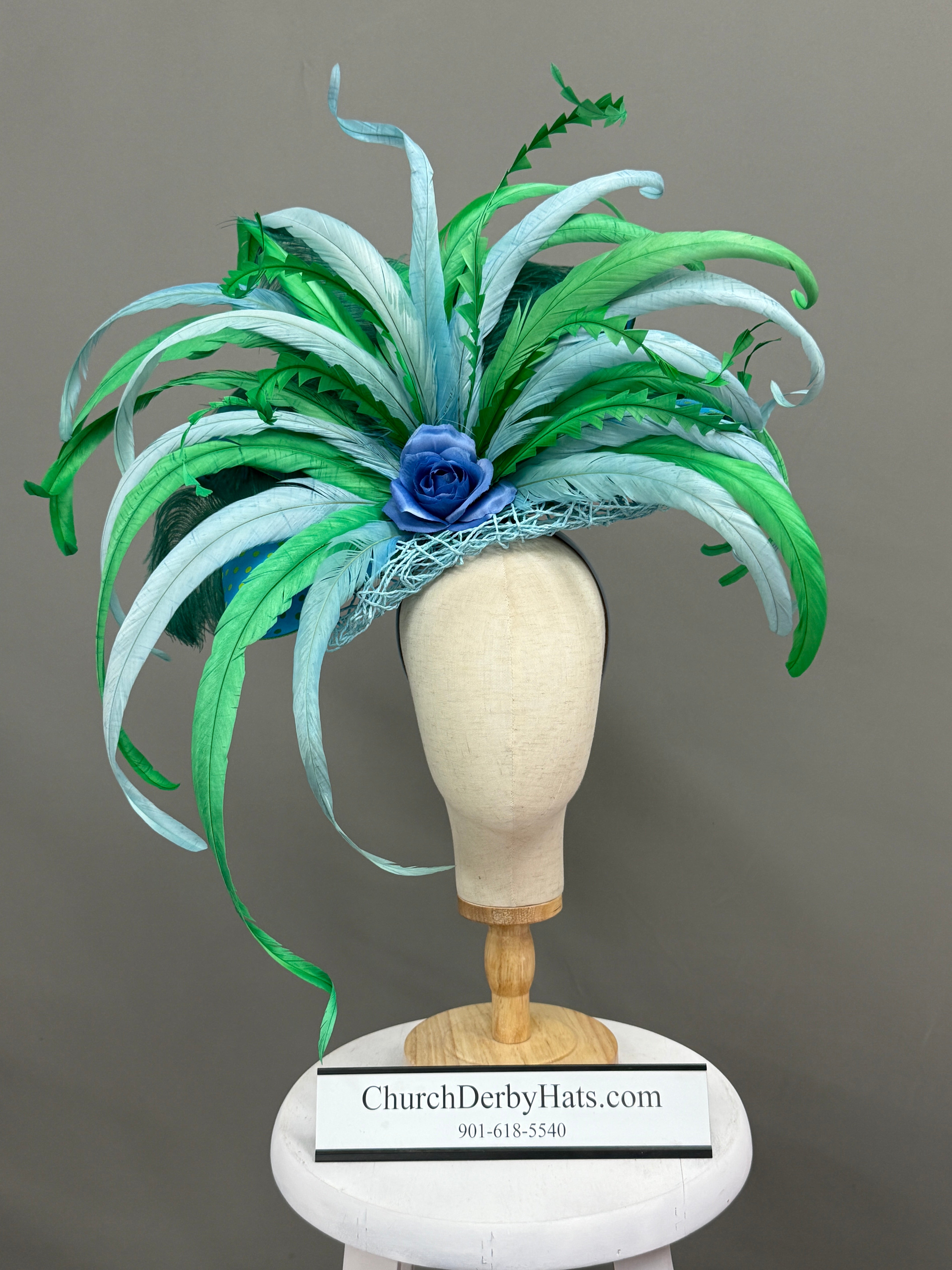 Dena Blue Green Fascinator - Kentucky Derby Hat