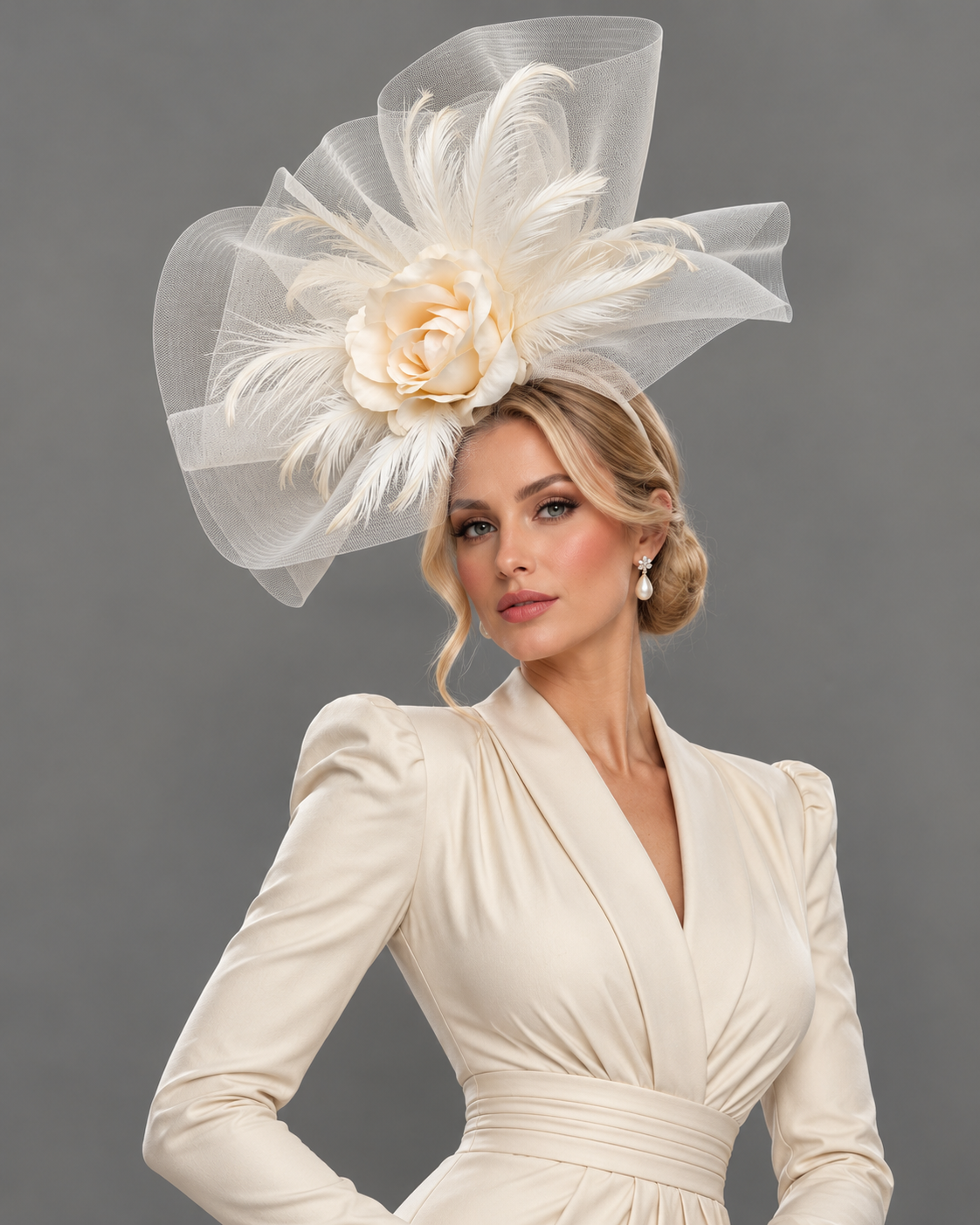 Princess White - Fascinator on Headband