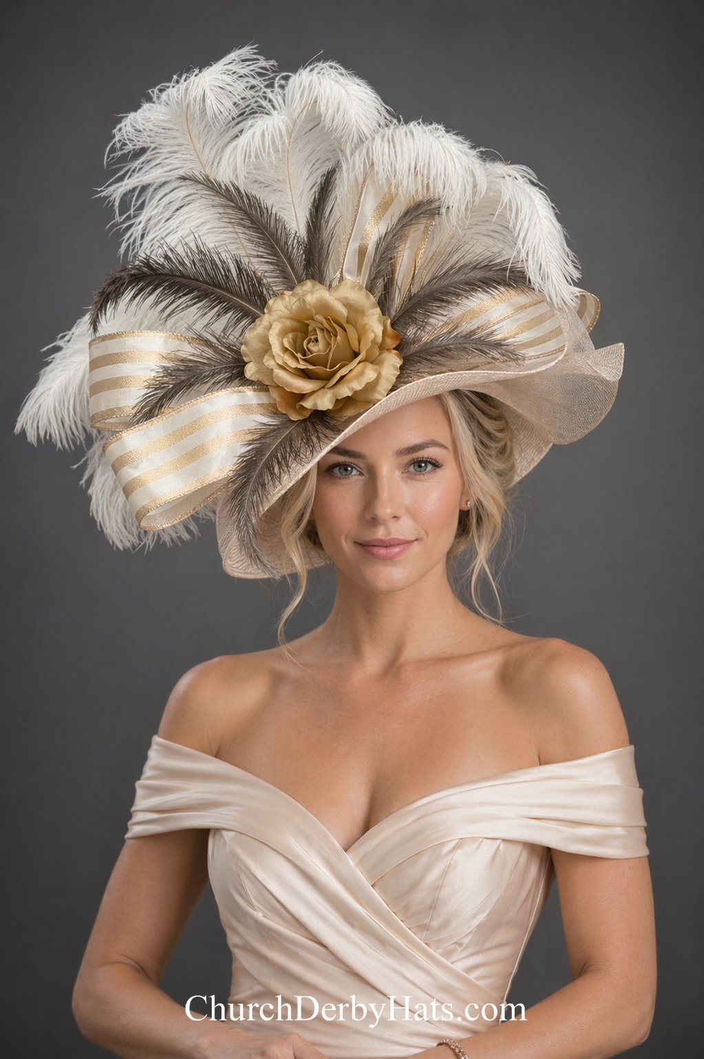 Christine Gold Ivory - Kentucky Derby Hat