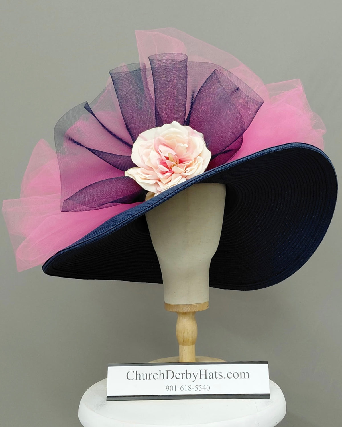 Amanda Navy Pink - Kentucky Derby Hat
