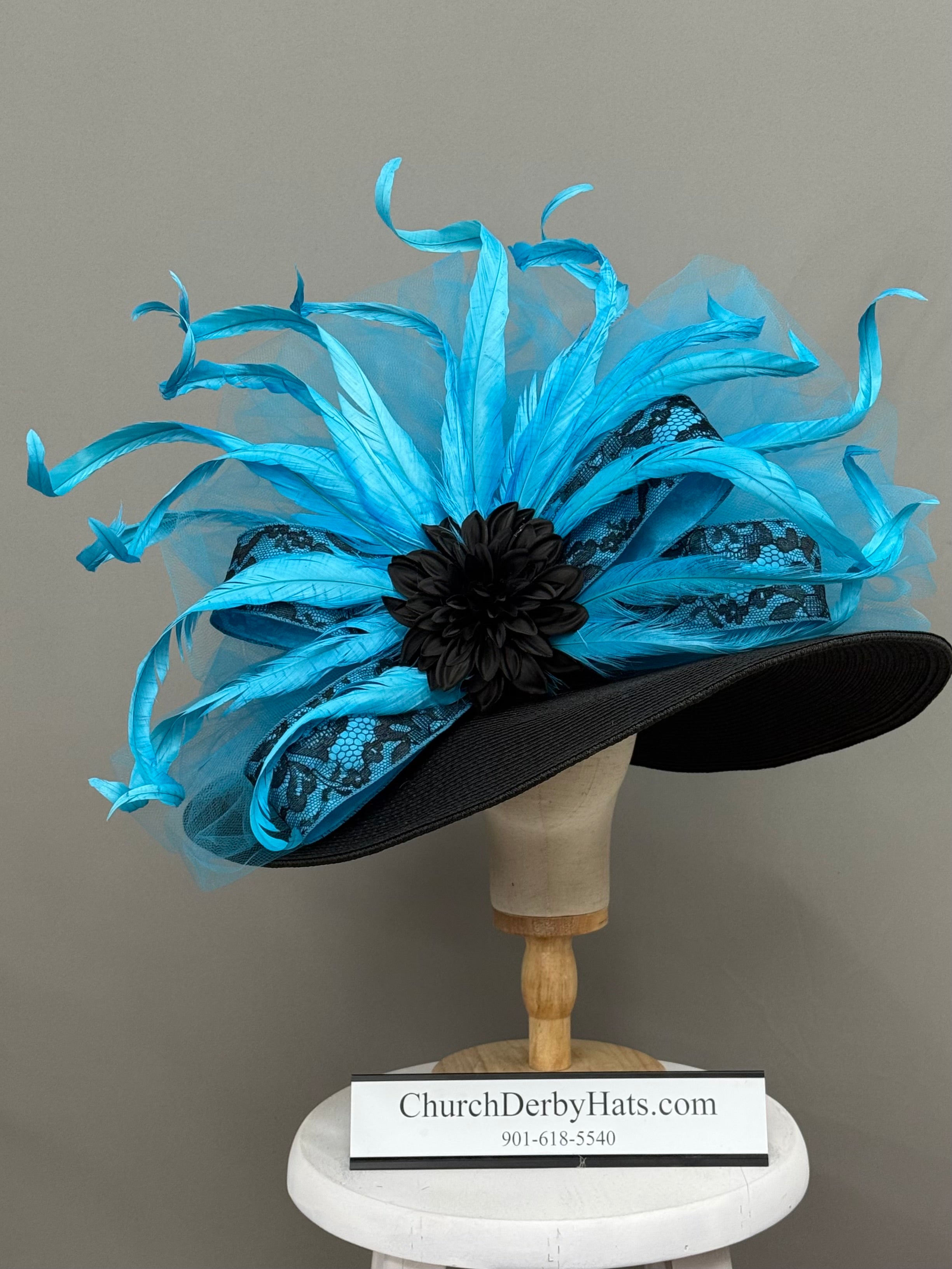 Sophia Blue Black - Kentucky Derby Hat - Church Derby Hat