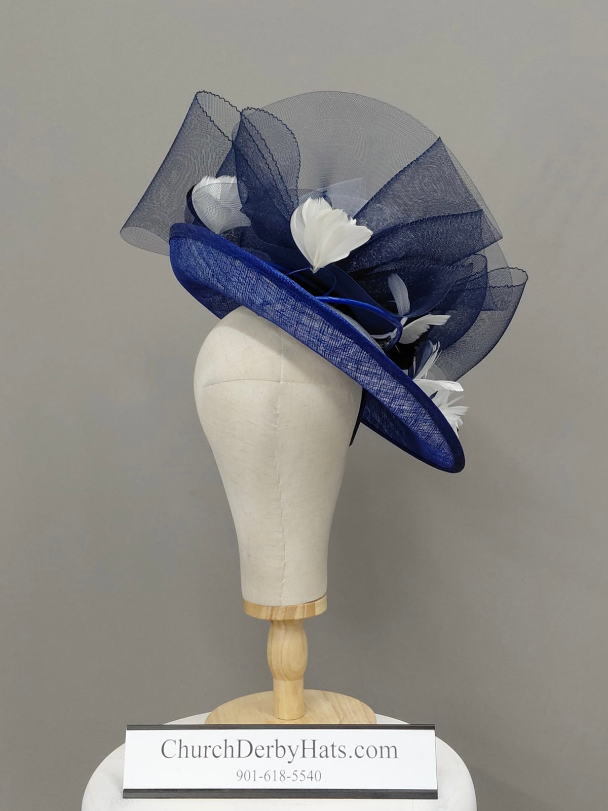 Kate Navy Blue and White  - Fascinator on Headband