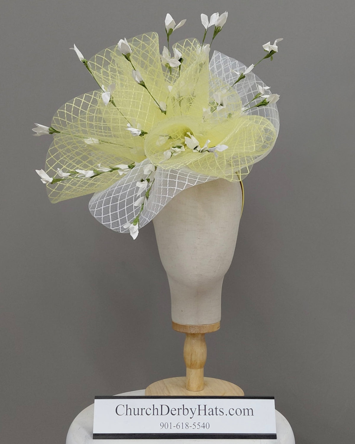 Sarah Faye Yellow White Fascinator on Headband