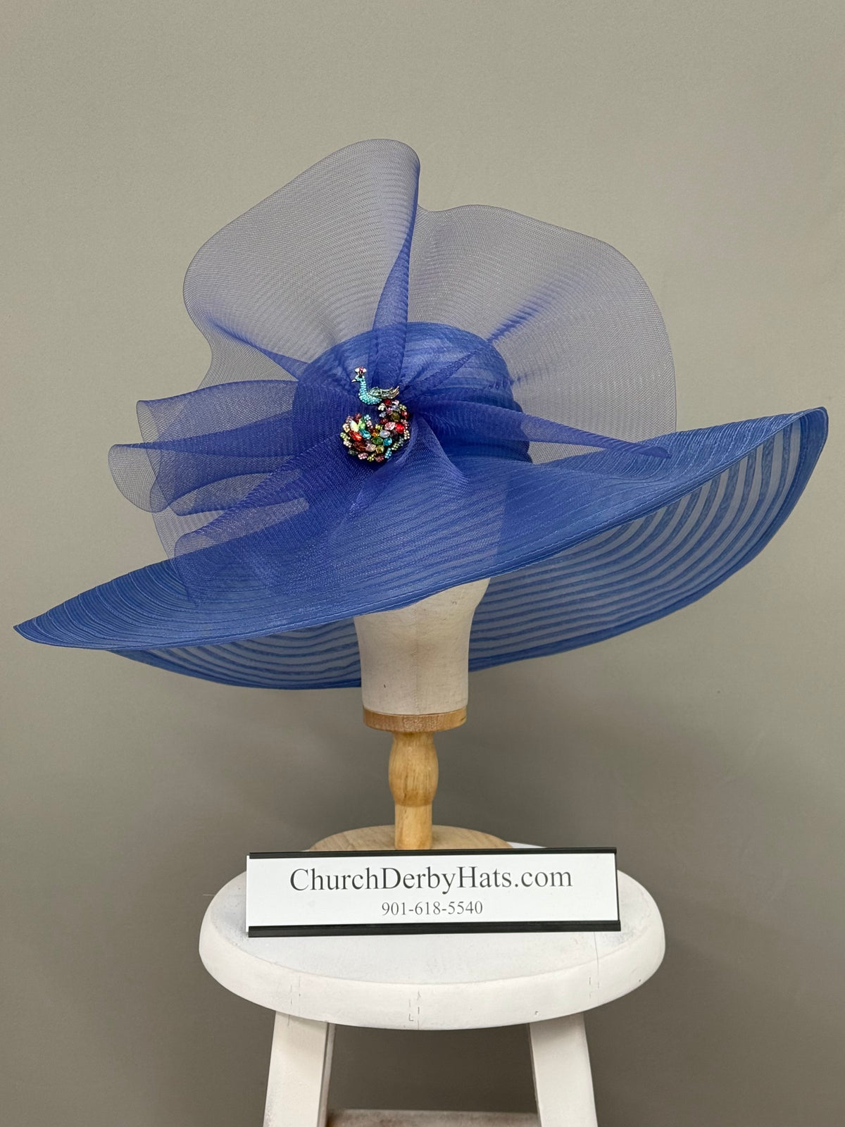 Peacock Brooch Royal Blue Horsehair - Kentucky Derby Hat - Church Hat