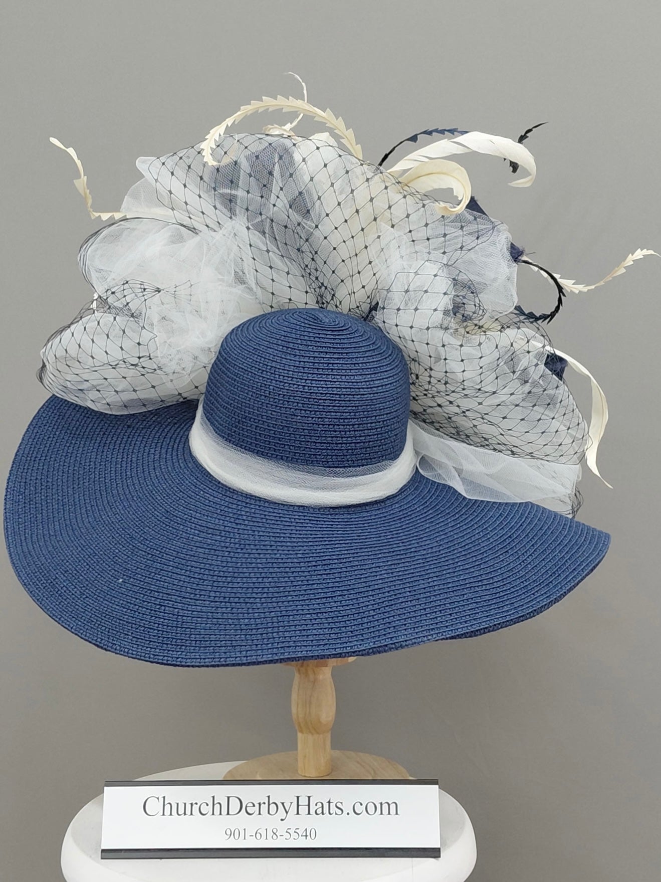 Bellevue - Navy Blue Kentucky Derby Hat - Church Hat