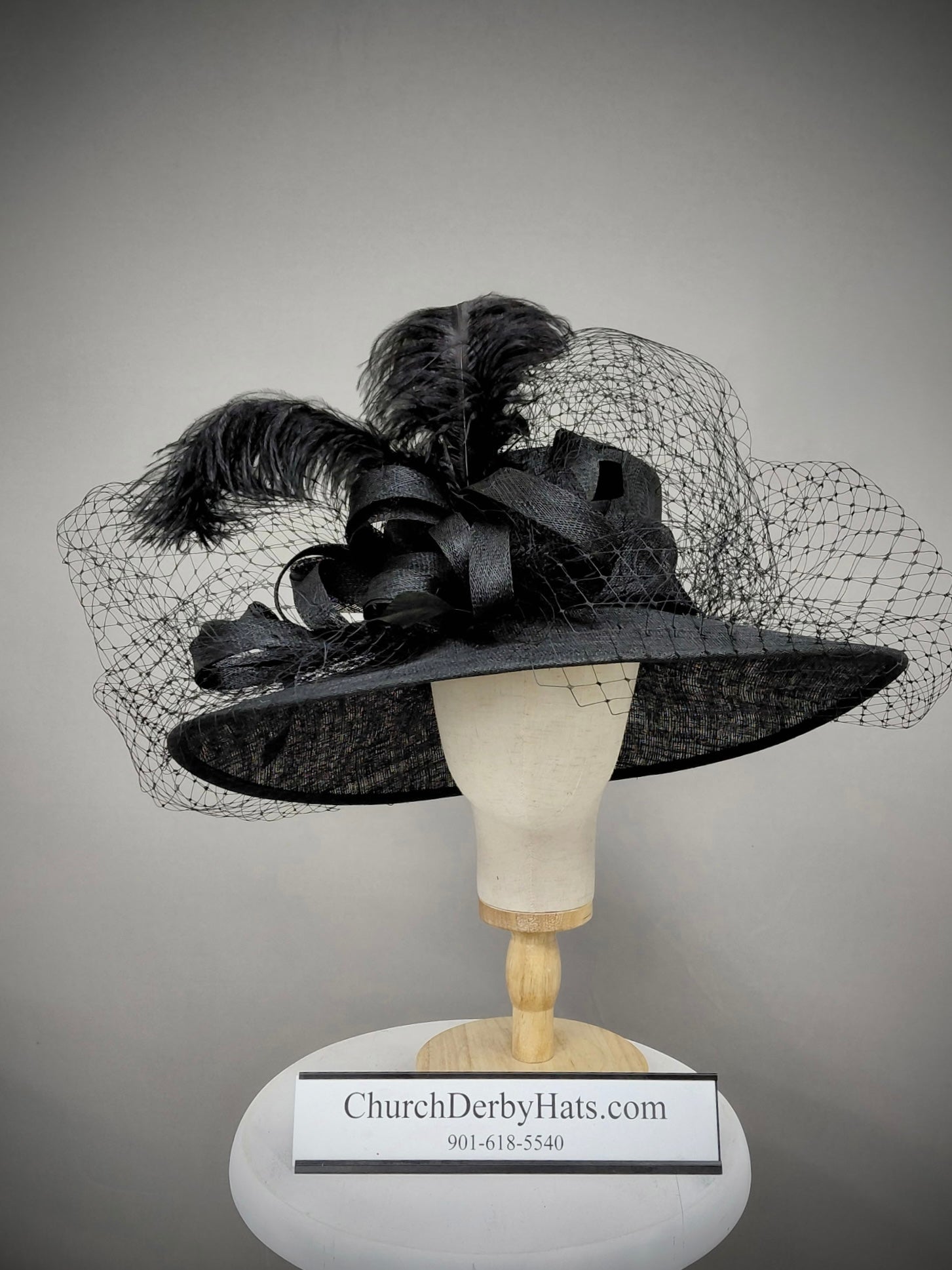 Olivia Black Sinamay Church Derby Hat