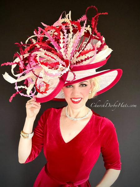 Ruby Red Ivory Pink Kentucky Derby Hat