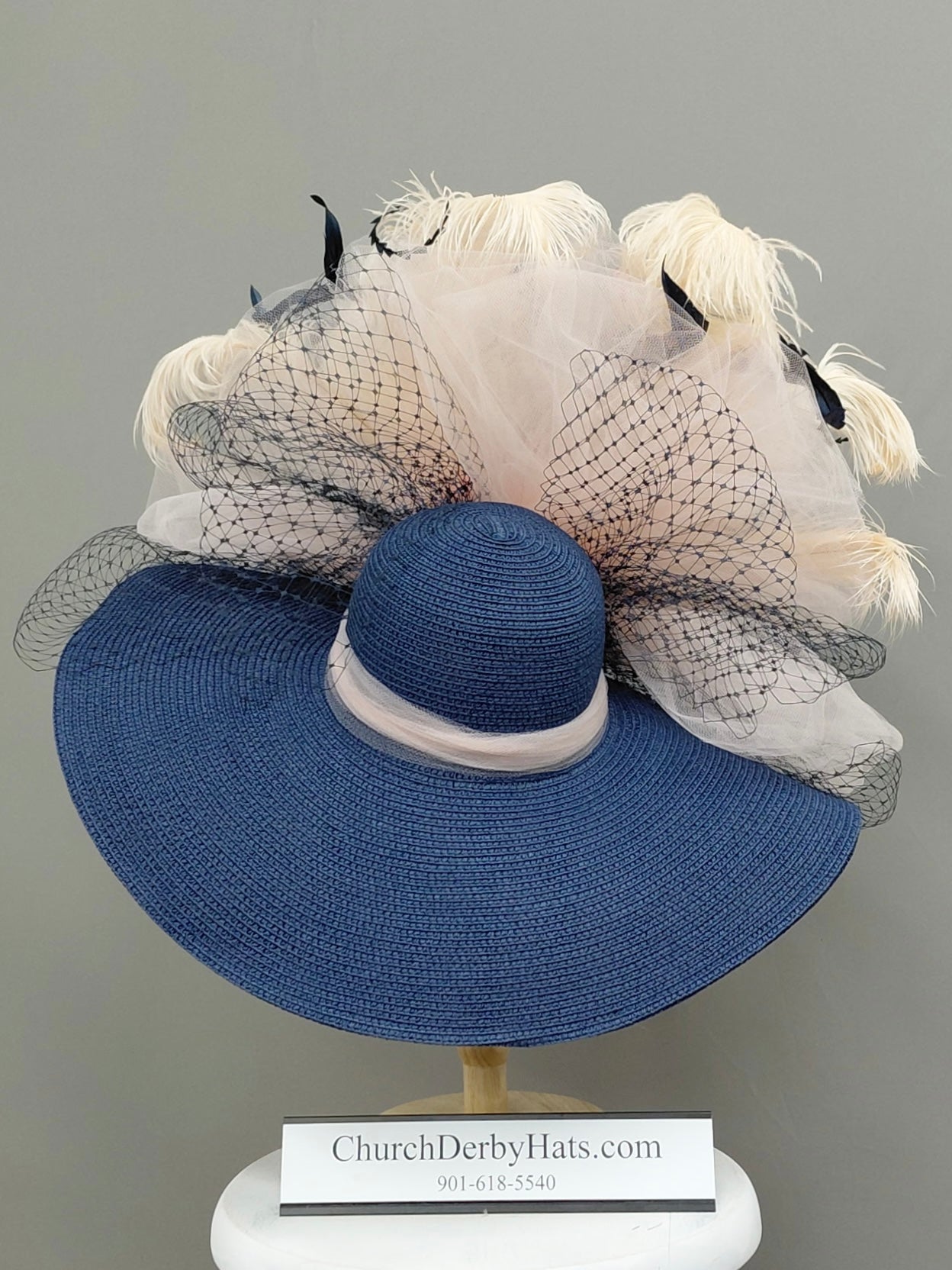 Helena Navy Blue - Church Hat - Kentucky Derby Hat