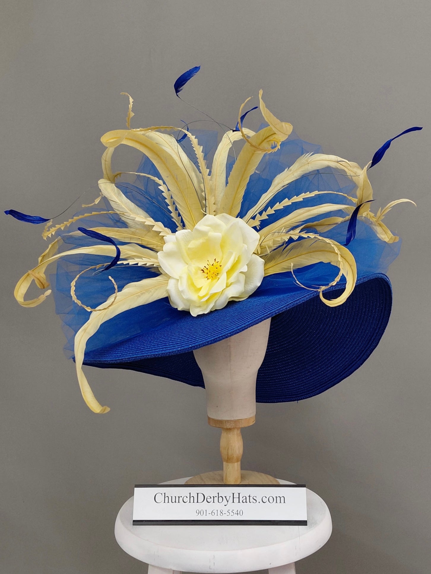Jewel - Royal Blue Gold Kentucky Derby Hat - Church Hat
