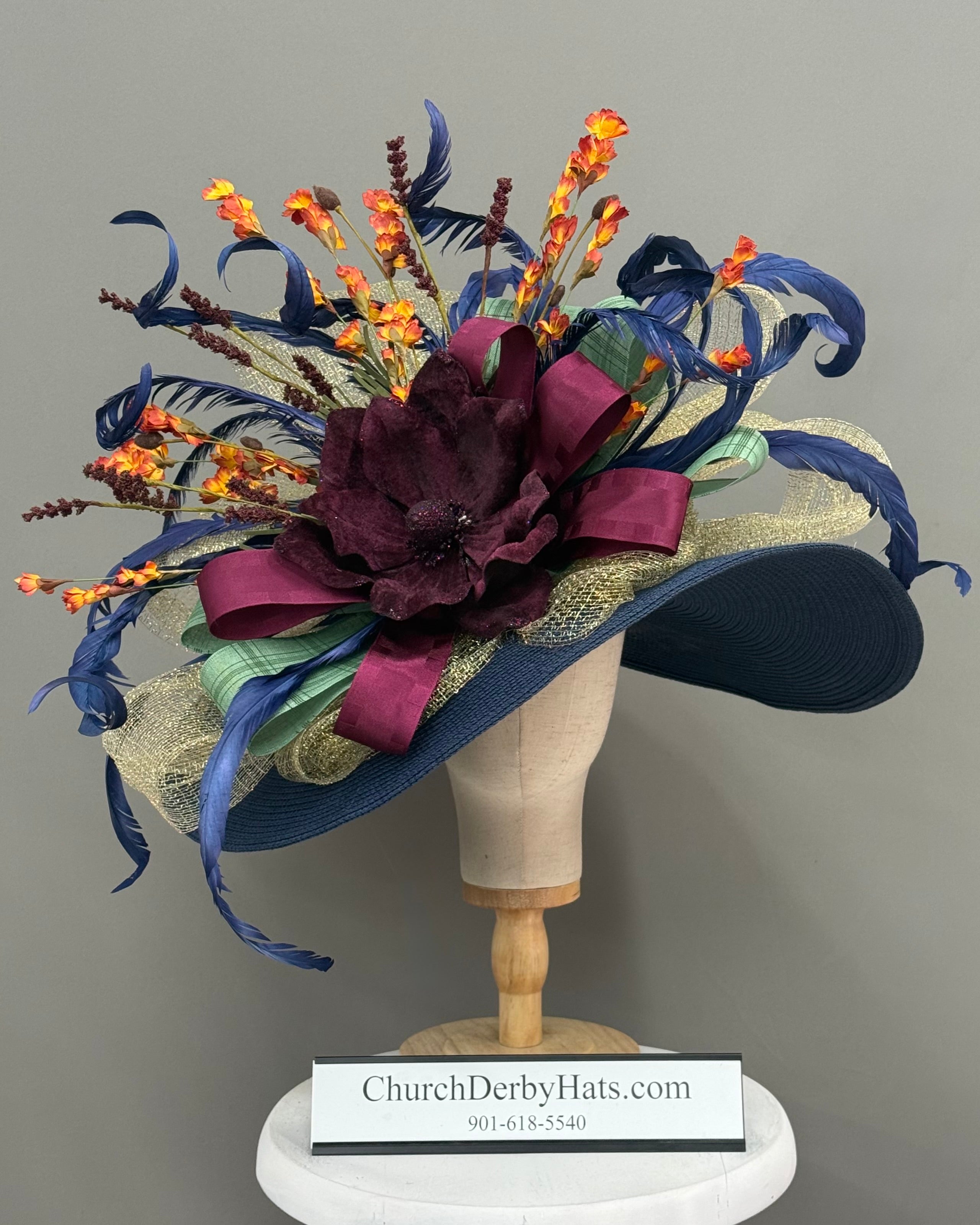 Bri Navy Blue - Kentucky Derby Hat - Church Hat