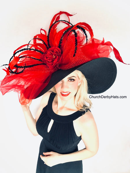 Jayne Red Black Kentucky Derby Hat