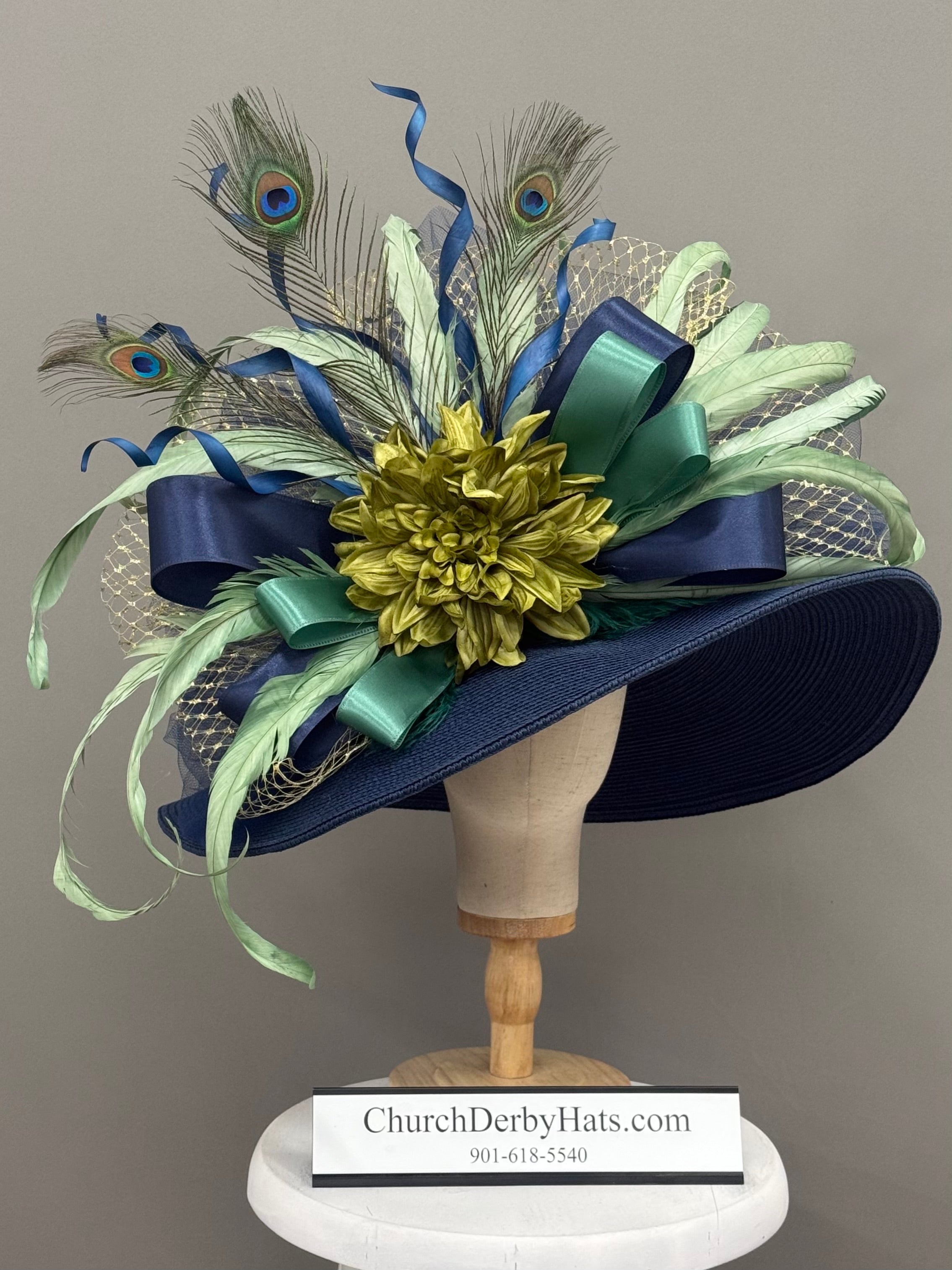 Gloria Navy Blue - Kentucky Derby Hat - Church Hat
