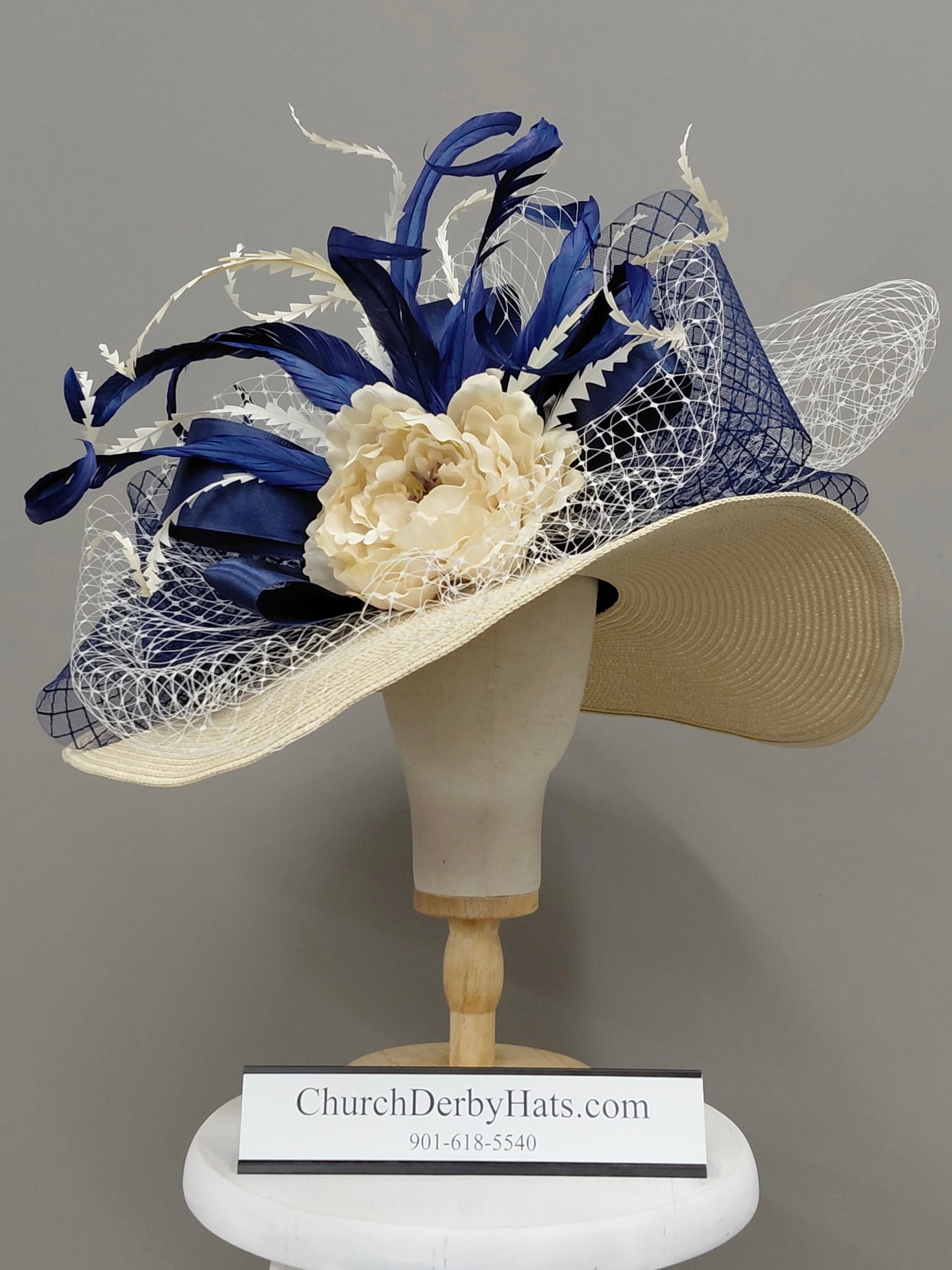 Rebecca Navy Ivory - Kentucky Derby Hat - Church Hat