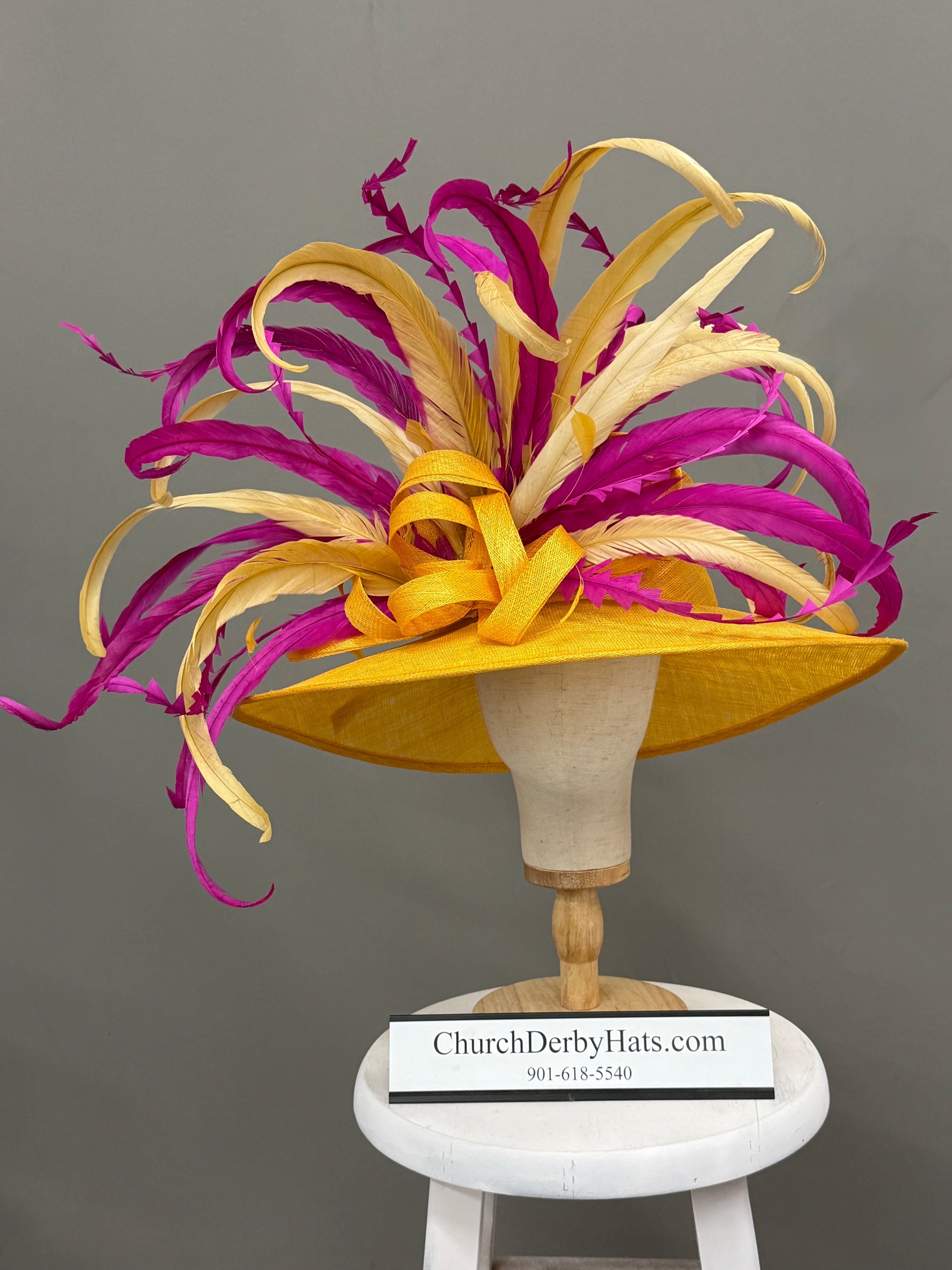 Amy Canary Yellow and Fuchsia - Church Derby Hat