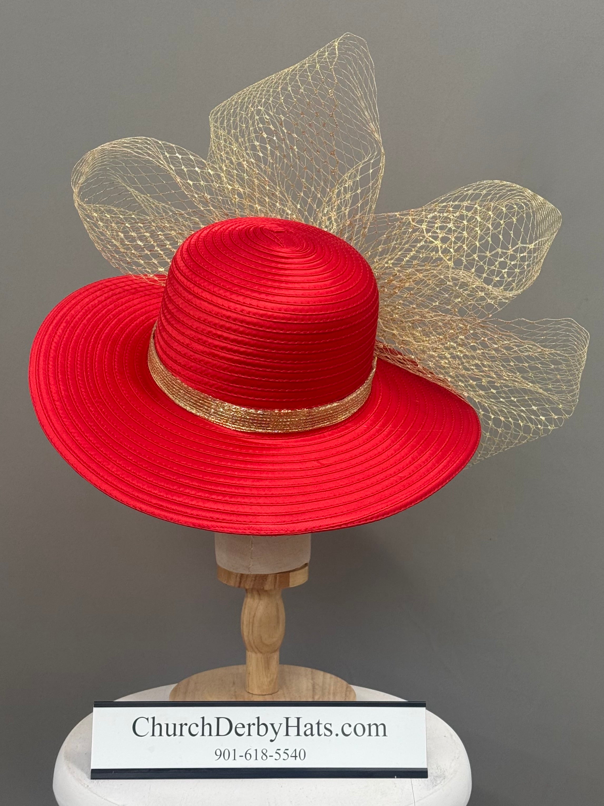 Bejeweled - Red Gold Kentucky Derby Hat - Church Hat