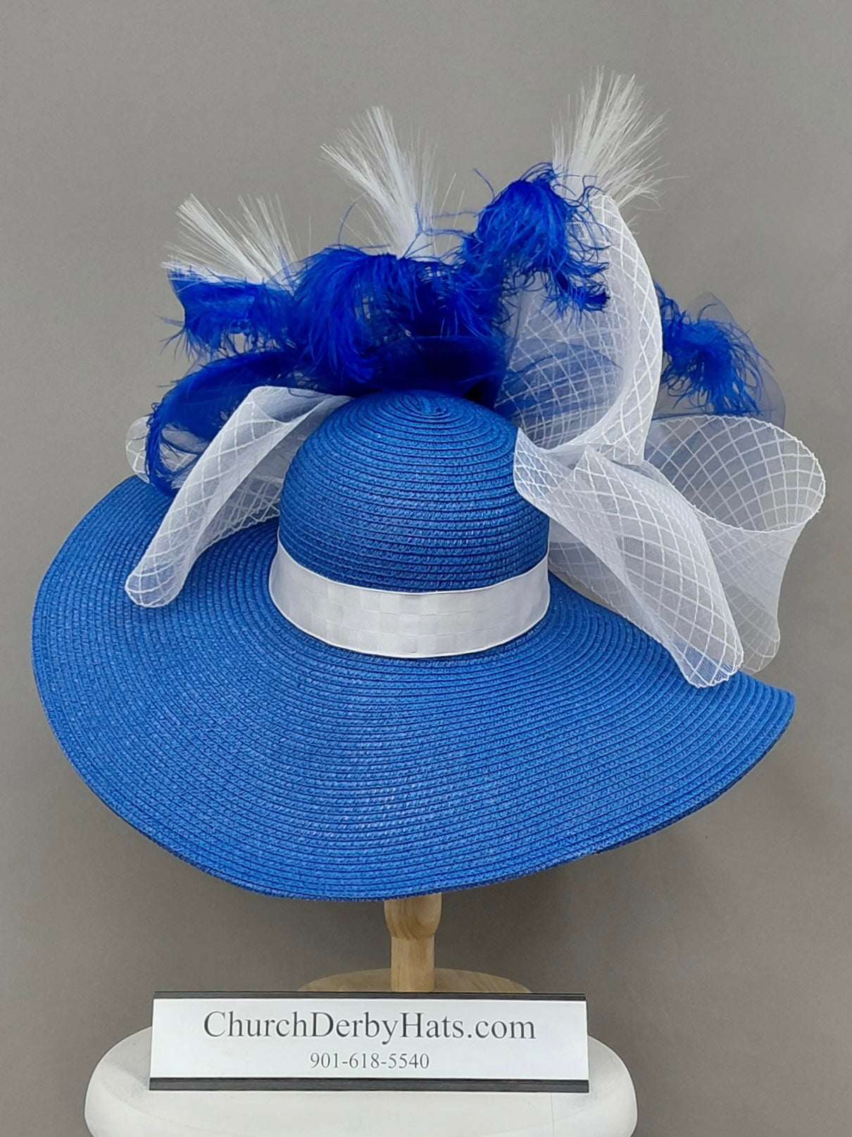 Nicole Royal Blue White - Kentucky Derby Hat