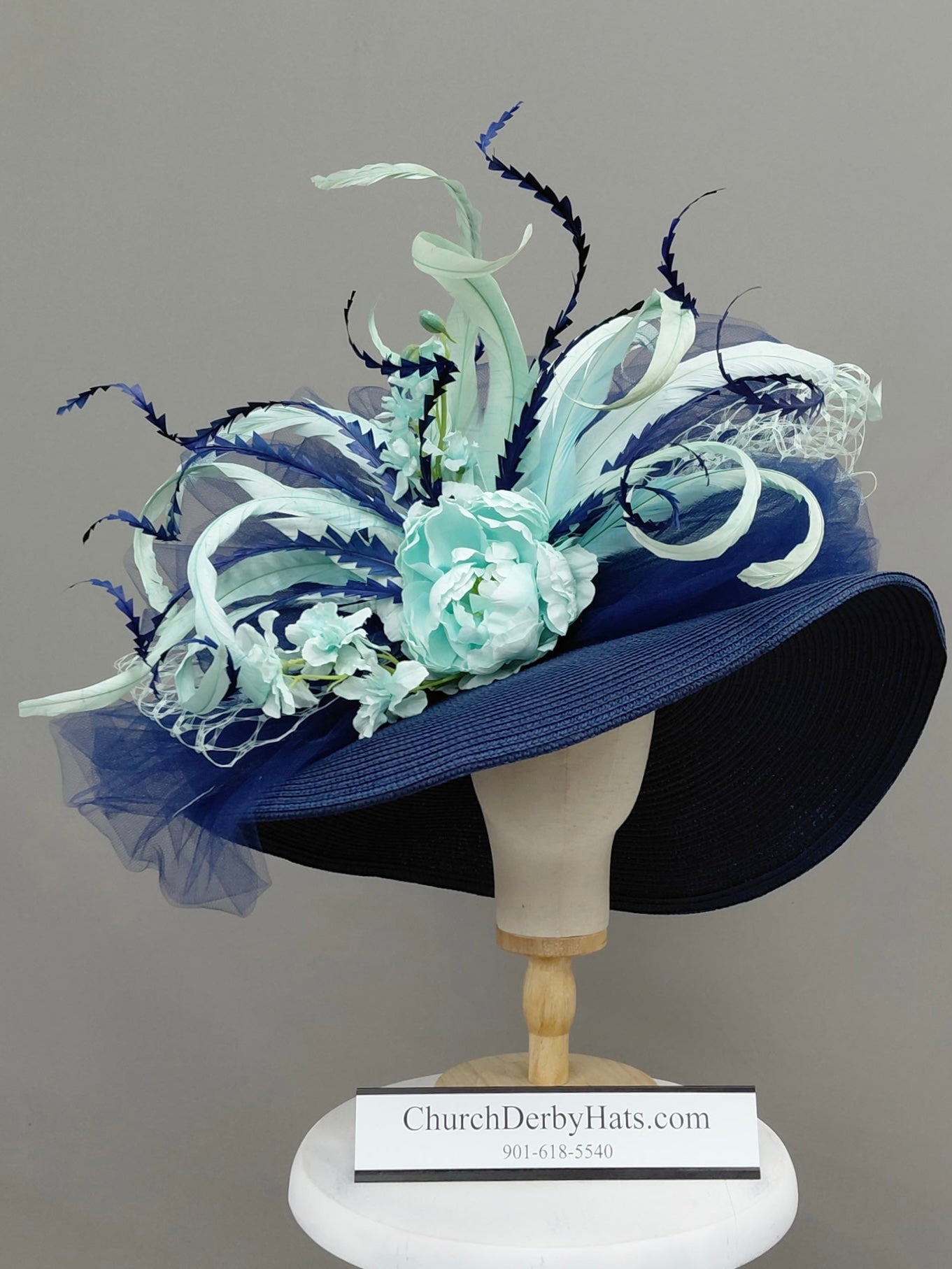 Ocean - Navy Blue Mint Kentucky Derby Hat