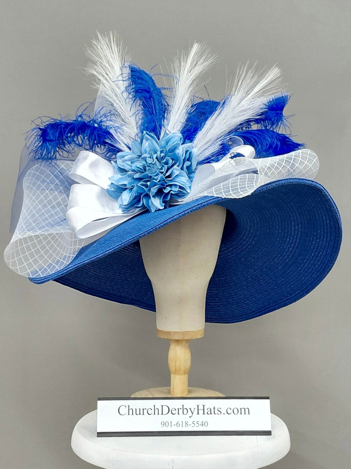 Nicole Royal Blue White - Kentucky Derby Hat
