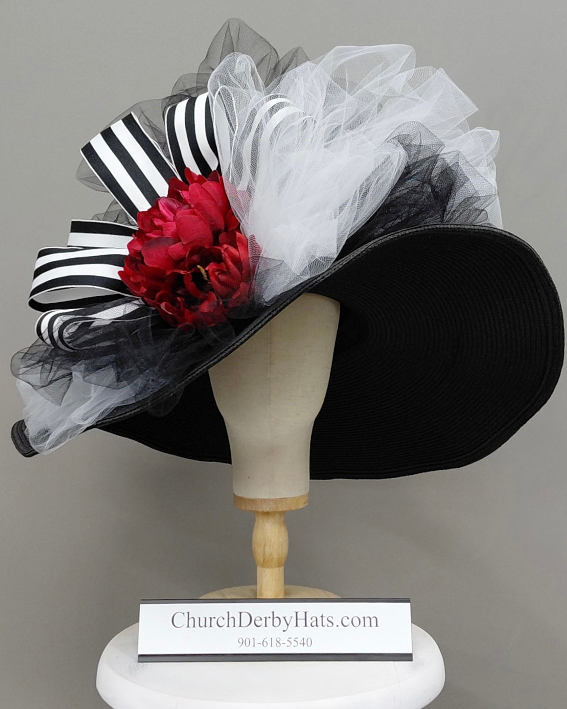 Clarissa Red Black White - Kentucky Derby Hat