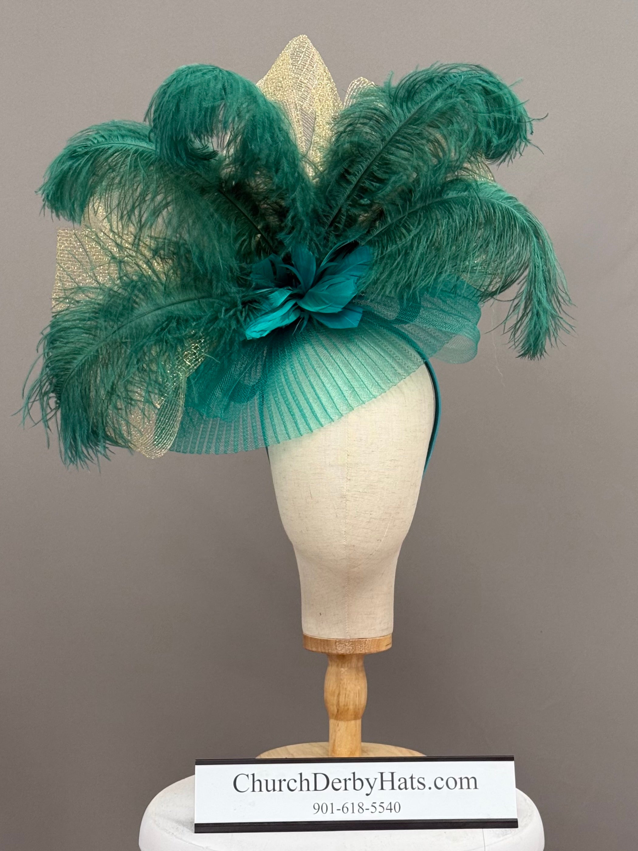 Rachel Teal Gold Fascinator