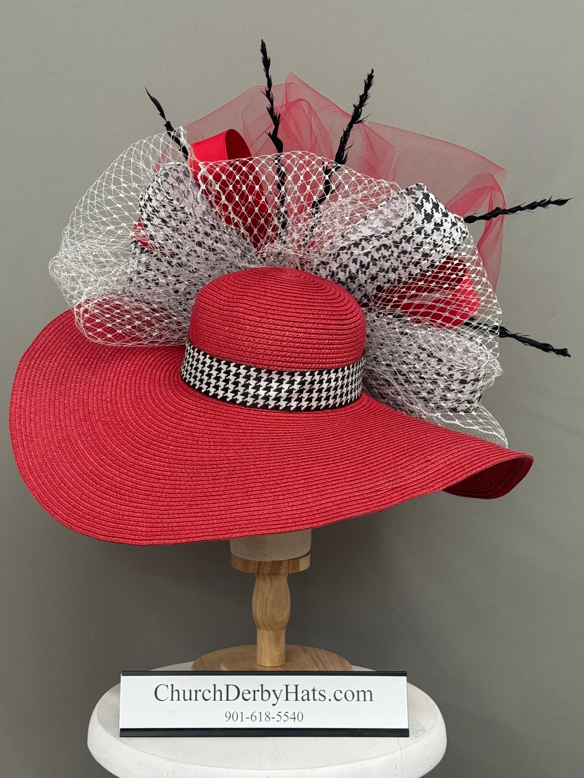 Catherine Red Black White - Kentucky Derby Hat