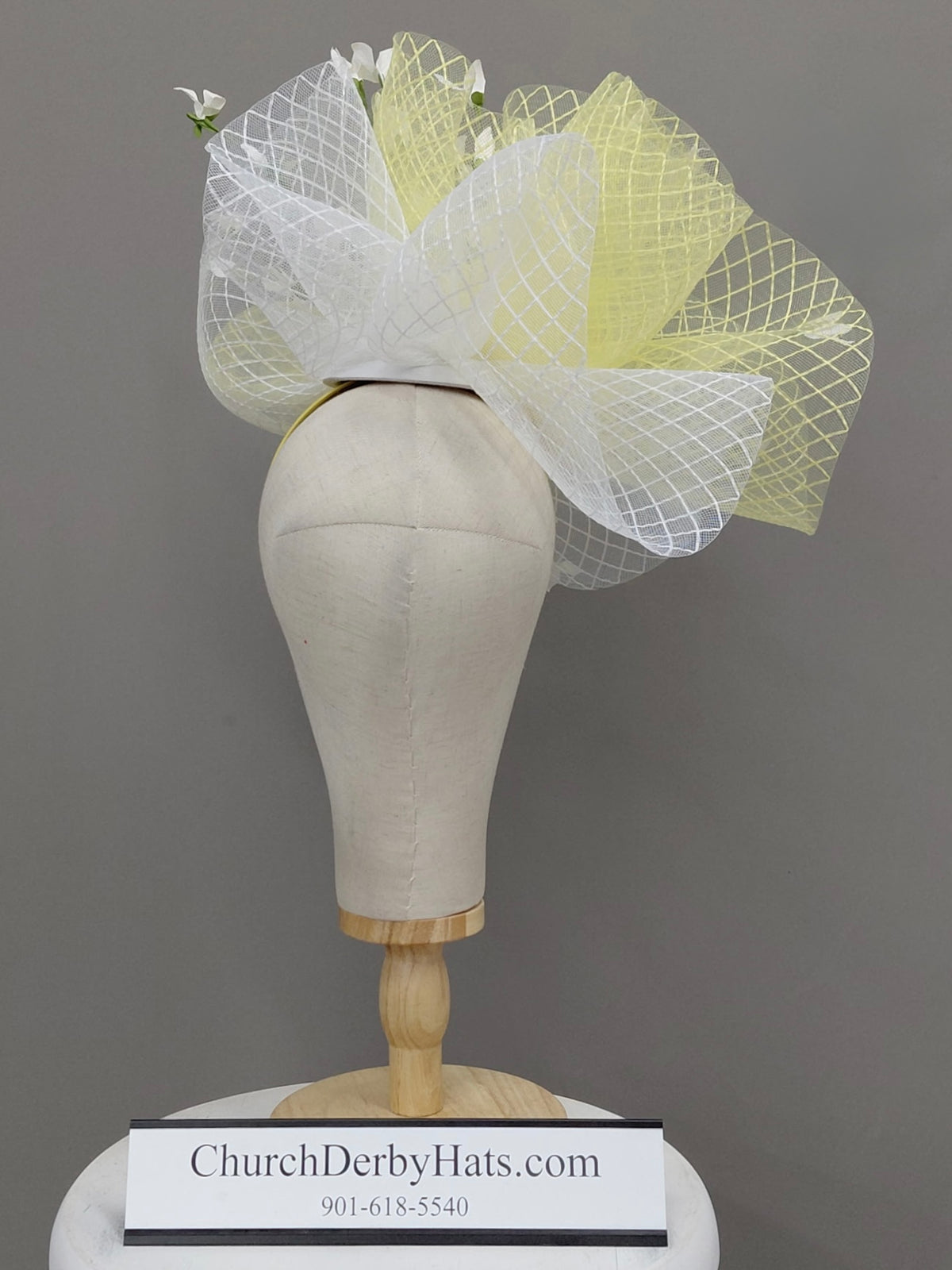 Sarah Faye Yellow White Fascinator on Headband