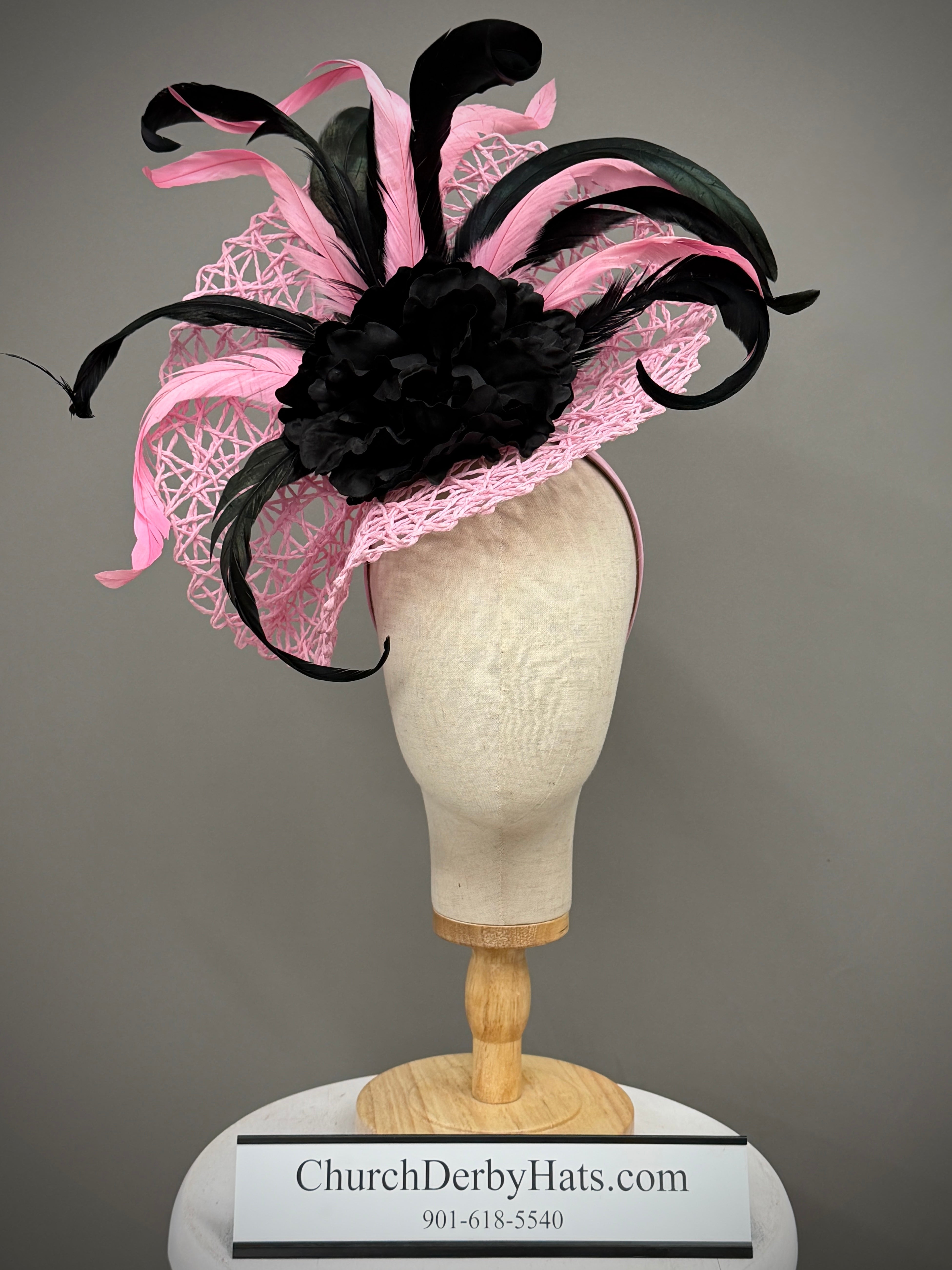 Karina Pink Black by Vance - Kentucky Derby Hat - Church Hat Fascinator