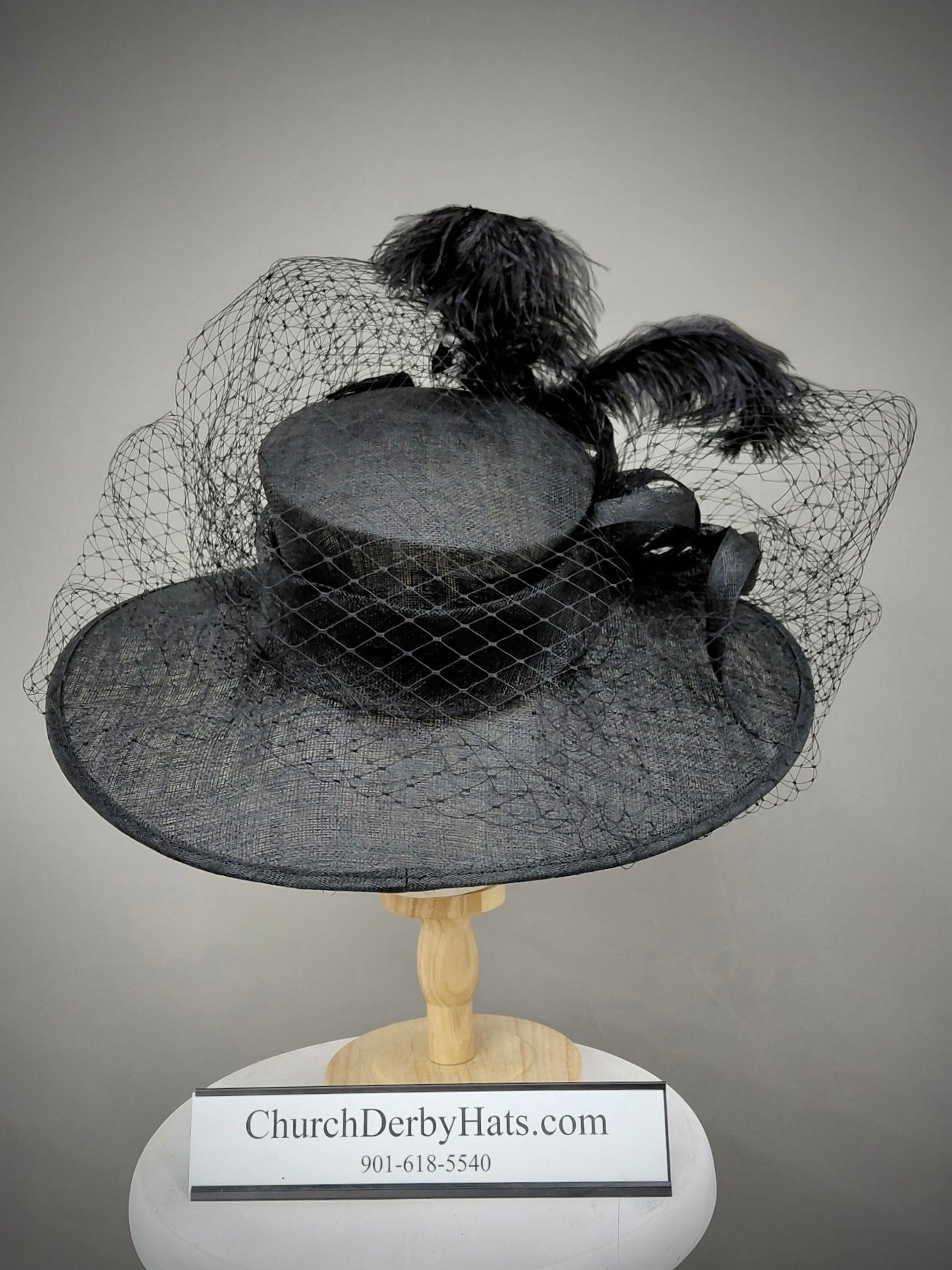 Olivia Black Sinamay Church Derby Hat