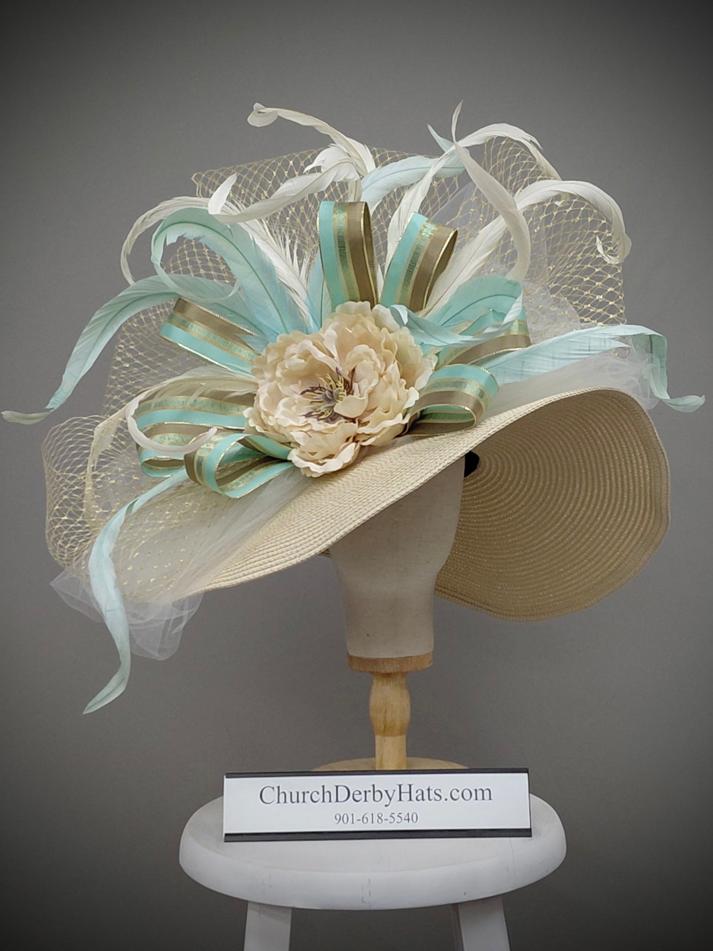 Baroness - Kentucky Derby Hat - Ivory Mint Church Hat