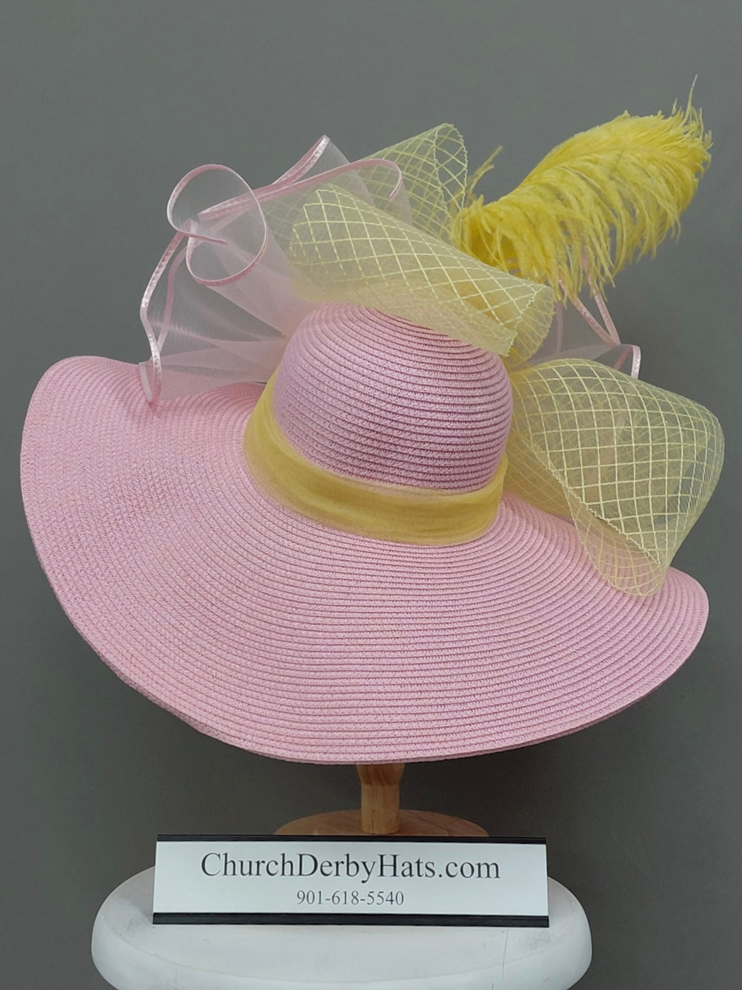 Samara Pink Yellow - Kentucky Derby Hat - Church Hat
