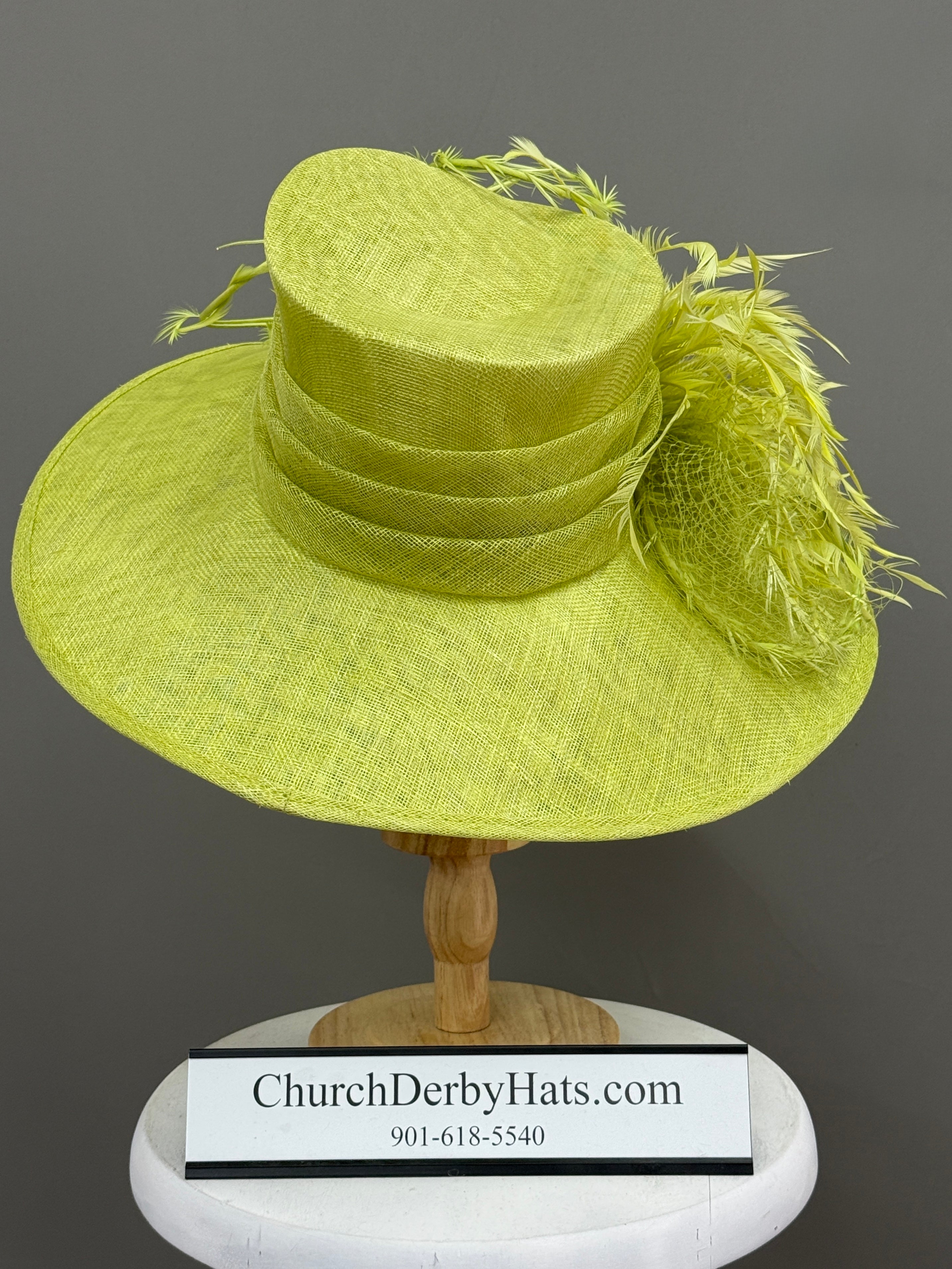 Lime Green Sinamay - Church Derby Hat