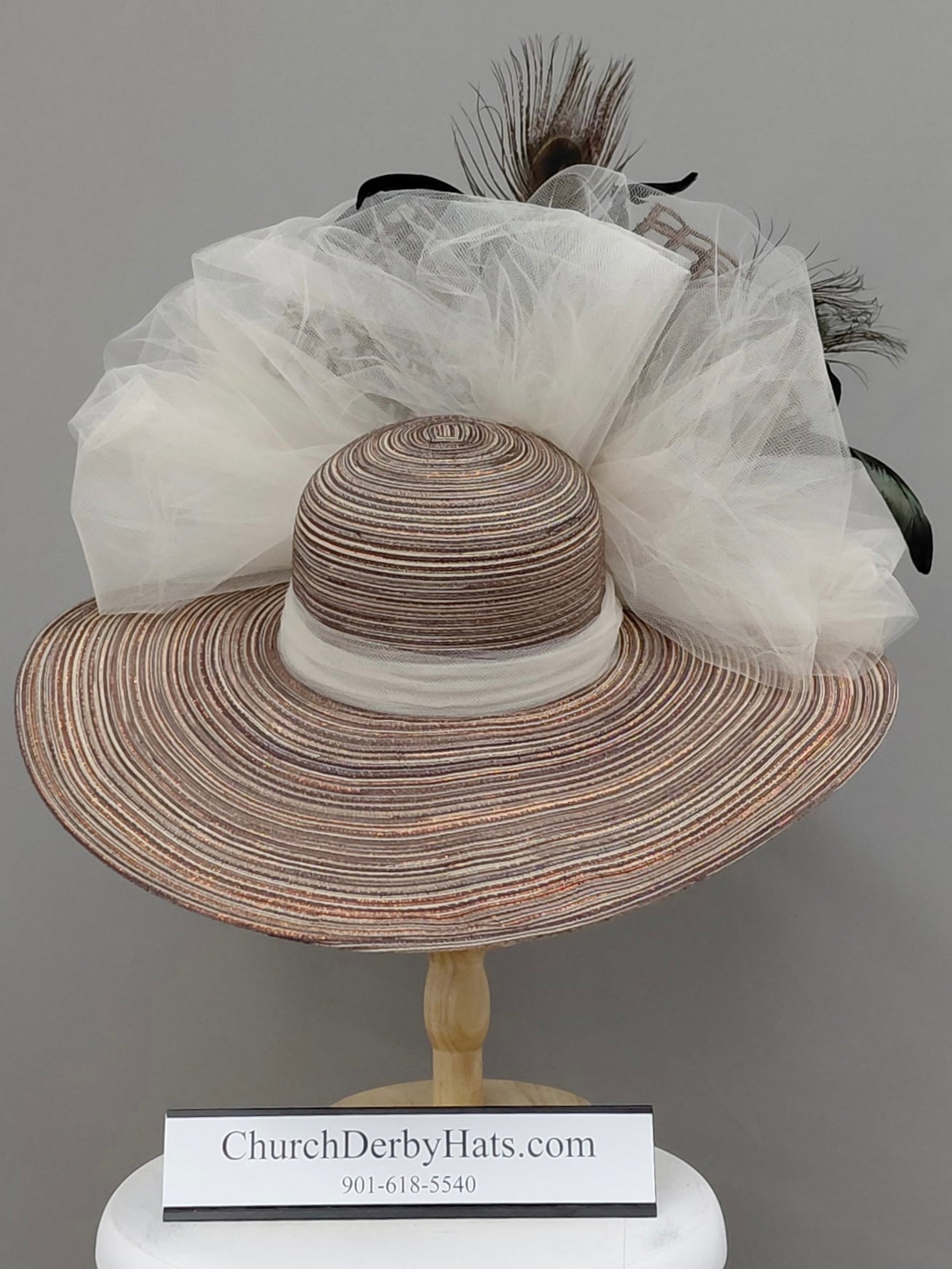 Tiger - Kentucky Derby Hat with Black Brown and Peacock Feathers
