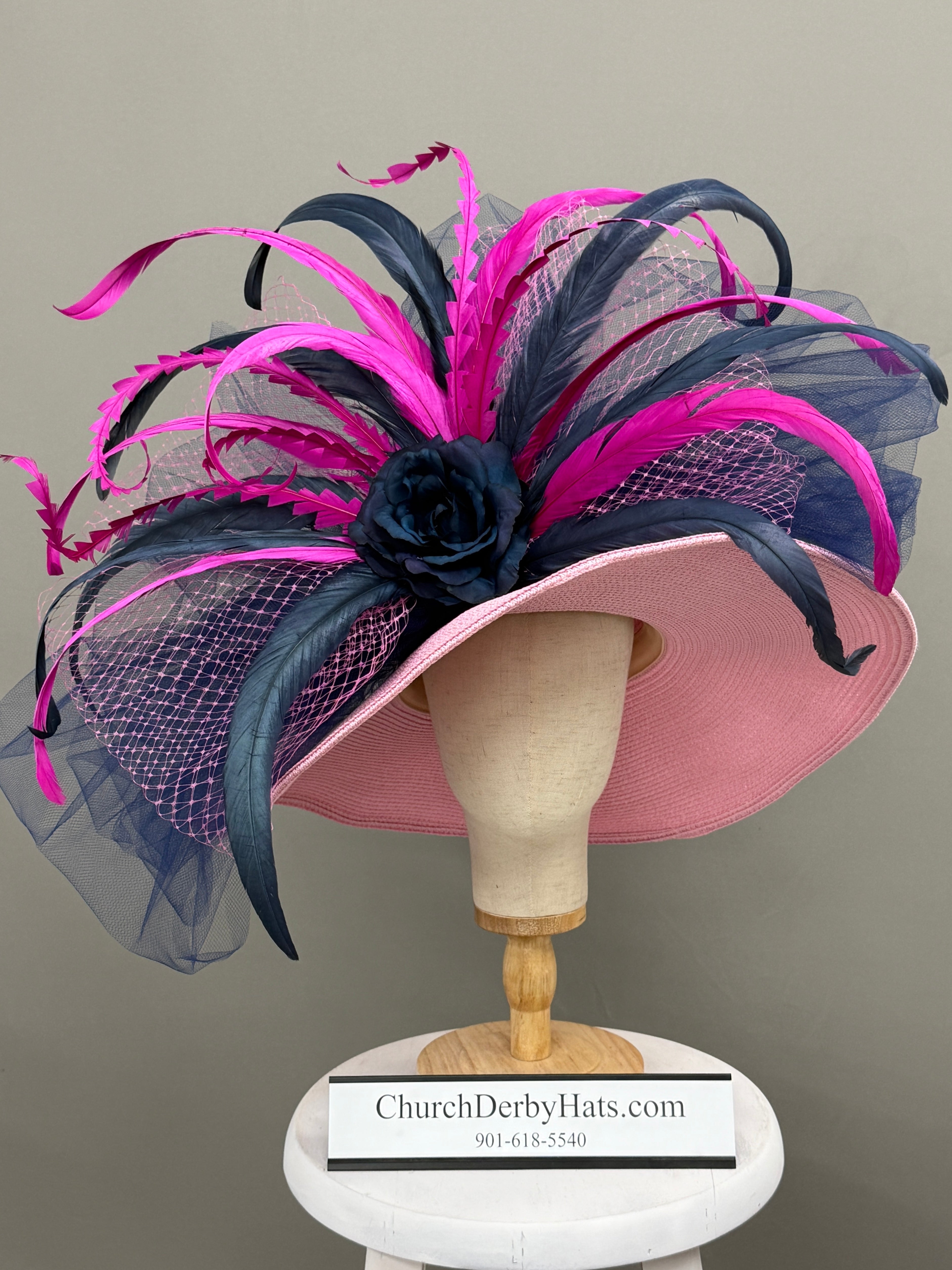 Natalie Navy Pink - Kentucky Derby Hat