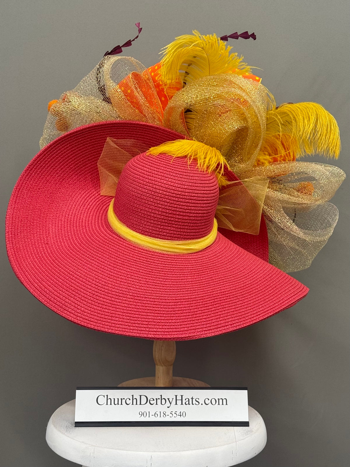 Winona - Kentucky Derby Hat - Church Hat Red Orange Yellow