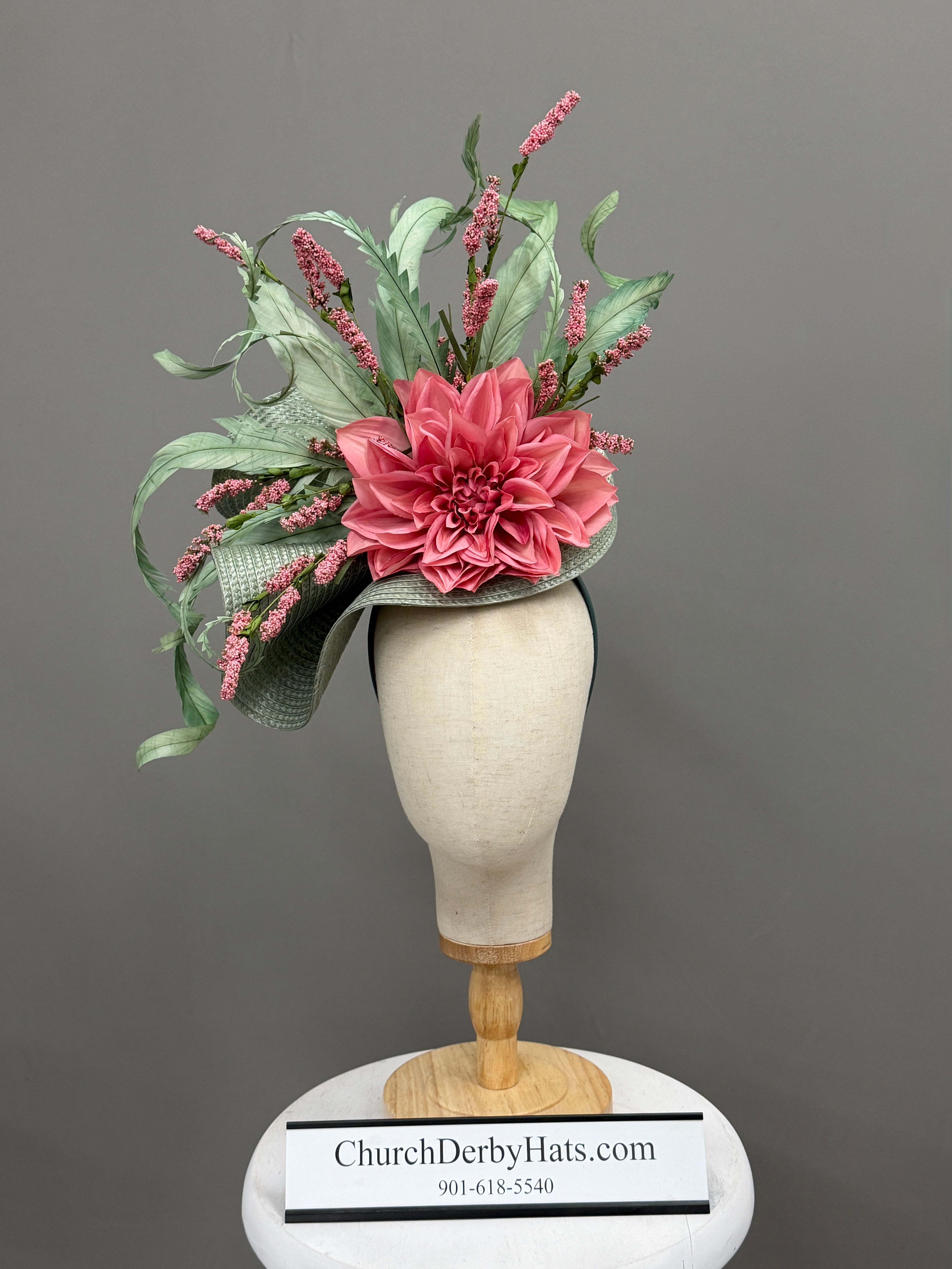 Amanda Pink Green Fascinator - Wedding Hat