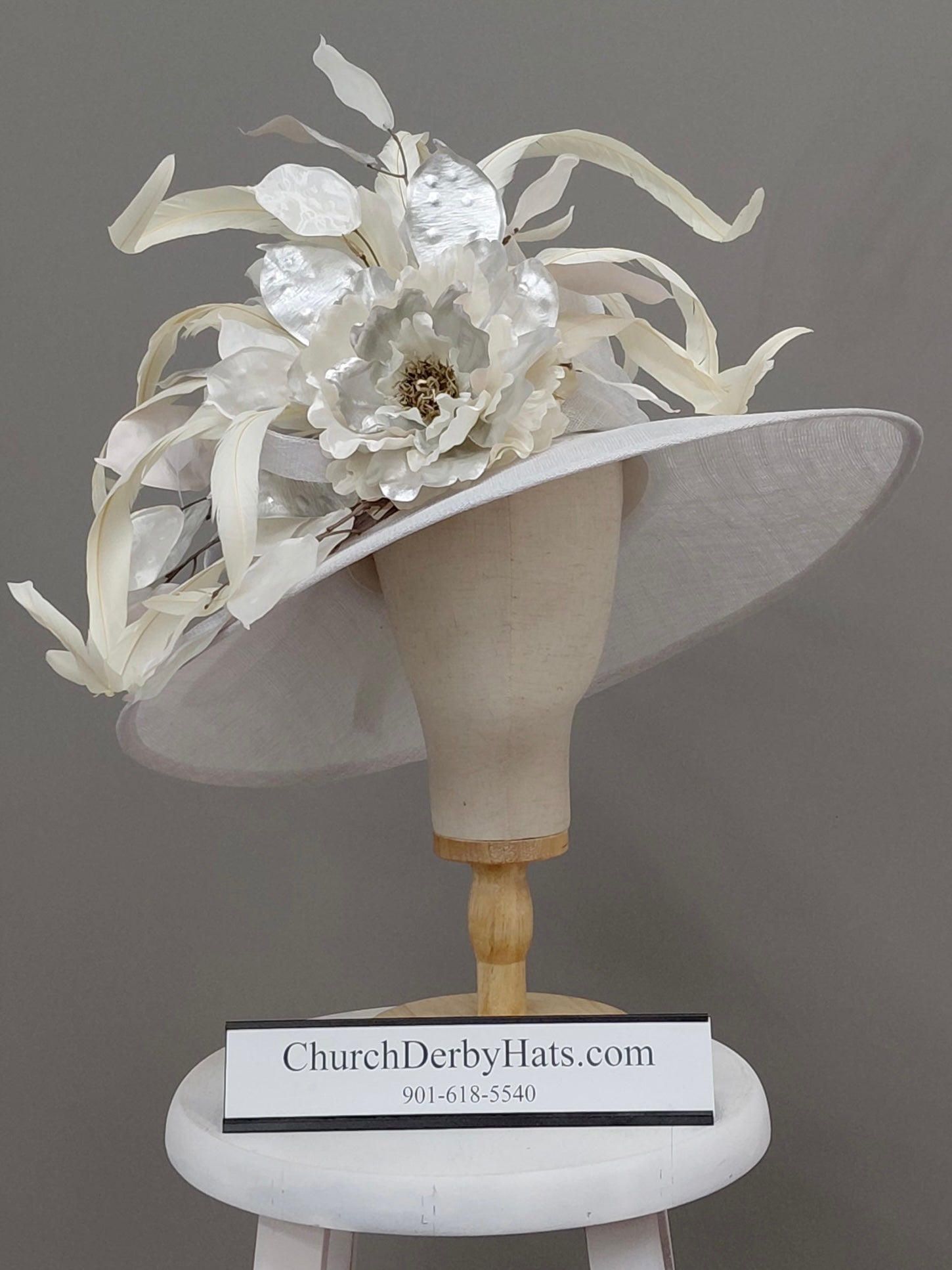 Samantha White Ivory Silver Dress Hat