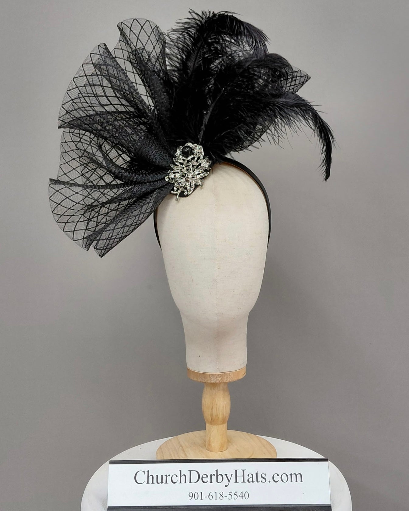 Noir Black Fascinator on Headband