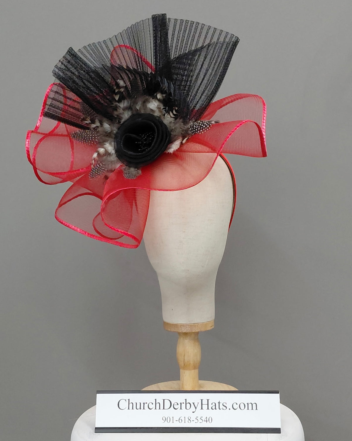 Kerine Red Black Fascinator on Headband
