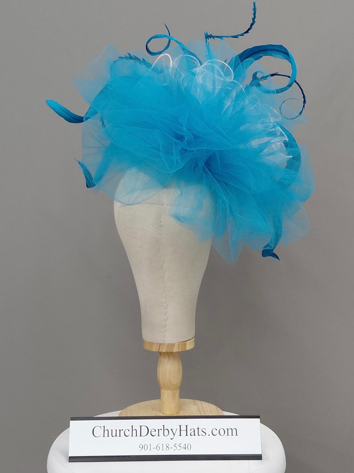 Topaz Blue Fascinator on Headband